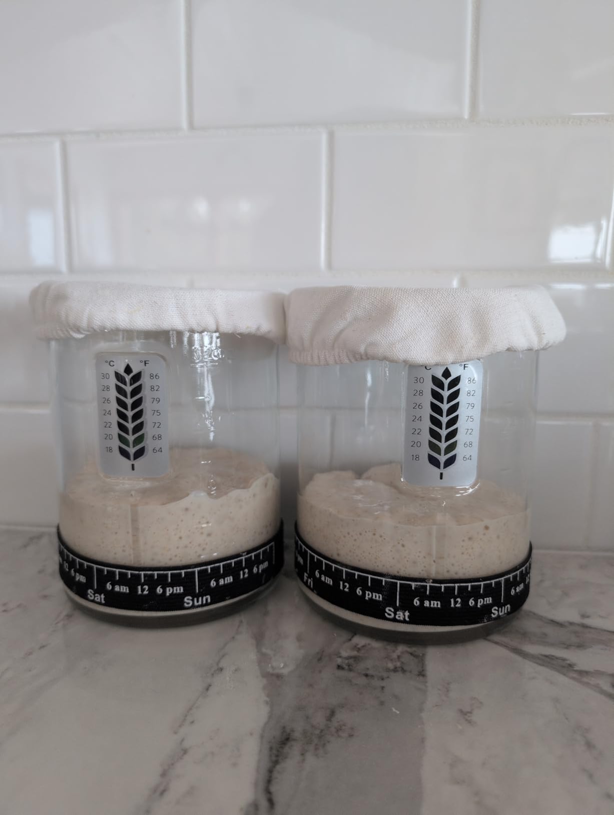 2 Pack Premium Pro Sourdough Starter Jar Kit - 40oz Large Wide Mouth Sourdough Bread Jar with Marked Feeding Band, Thermometer, Scraper, Cloth Cover & Silicone Lid/Base, Glass Container, Baking Supply customer photo 2