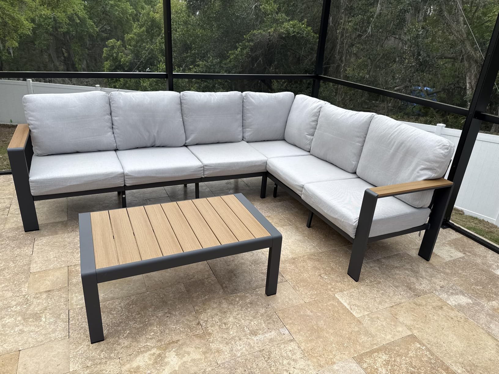 Aluminum Outdoor Patio Furniture Set 6 Seats, Outdoor Sectional Corner Sofa with Thick Waterproof Cushions & Coffee Table, Patio Conversation Sets for Backyard, Porch, Balcony, Deck, Gray customer photo 1