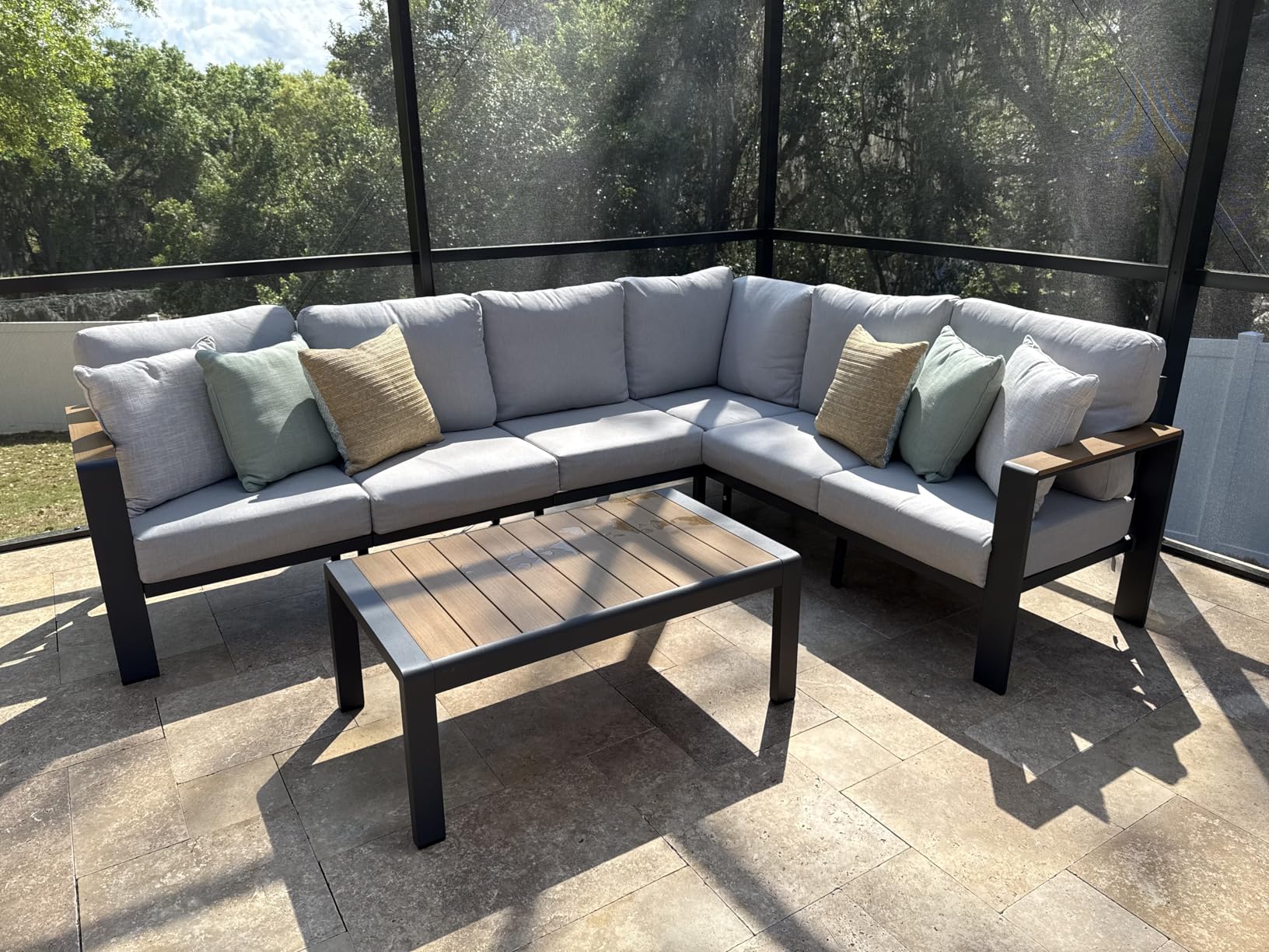 Aluminum Outdoor Patio Furniture Set 6 Seats, Outdoor Sectional Corner Sofa with Thick Waterproof Cushions & Coffee Table, Patio Conversation Sets for Backyard, Porch, Balcony, Deck, Gray customer photo 2