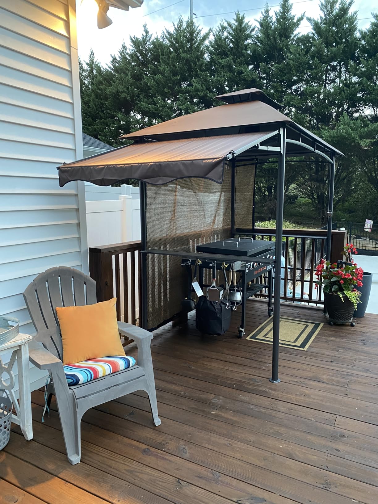 FAB BASED 5x8 Grill Gazebo with Extra Awning, All-Weather Steel Construction, Double Tiered & Resistant Canopy Roof, Metal Serving Shelves, 2 LED, Bottle Opener for Patio, Backyard, BBQ (Brown) customer photo 1