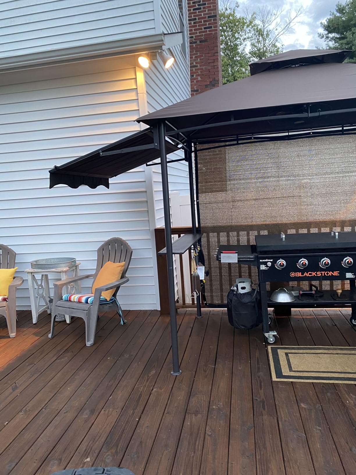FAB BASED 5x8 Grill Gazebo with Extra Awning, All-Weather Steel Construction, Double Tiered & Resistant Canopy Roof, Metal Serving Shelves, 2 LED, Bottle Opener for Patio, Backyard, BBQ (Brown) customer photo 2