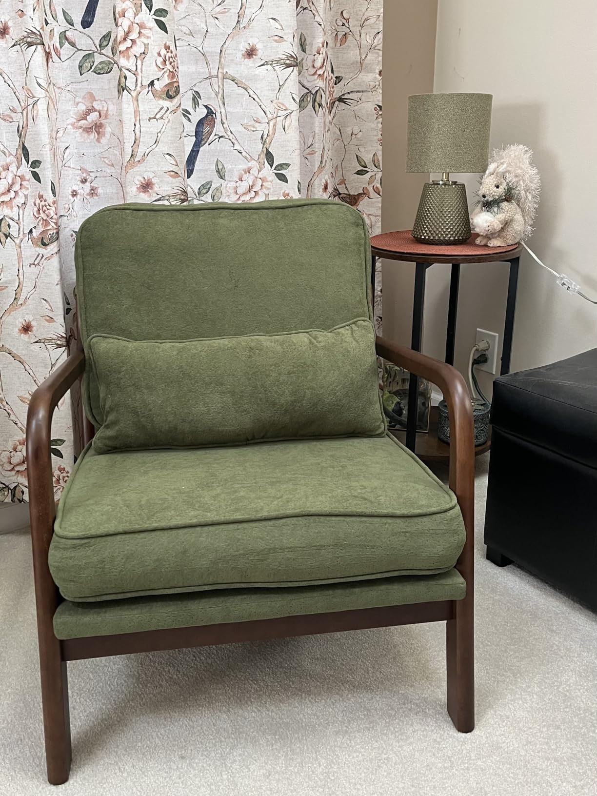 DUMOS Mid Century Modern Chair, Accent Chair with Arms and Waist Cushion, Reading Chairs for Adults, Lounge Chair for Living Room and Bedroom, Solid Wooden Frame, Cream customer photo 2