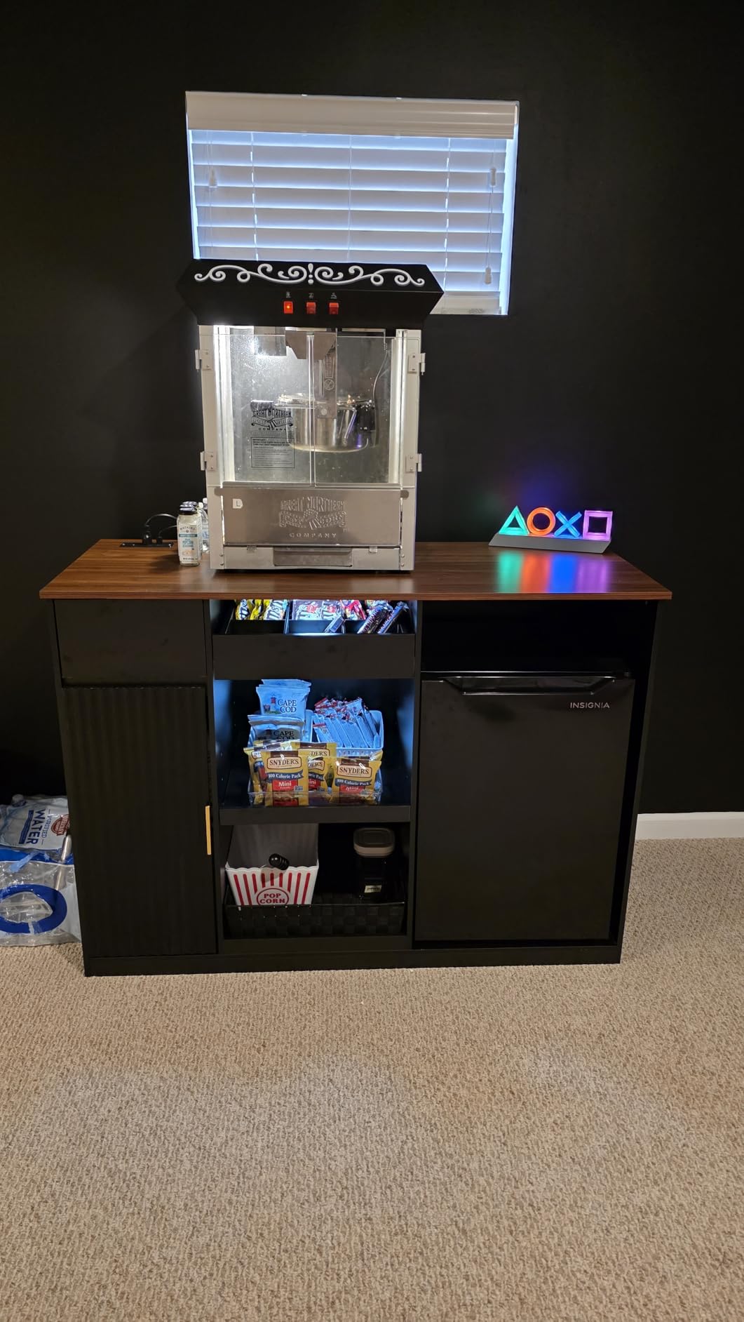GDLF Snack Bar Cabinet with Fridge Space, Snack Organizer with Storage and Candy Display Shelf, Coffee Station for Home Theater or Game Room, 51.2