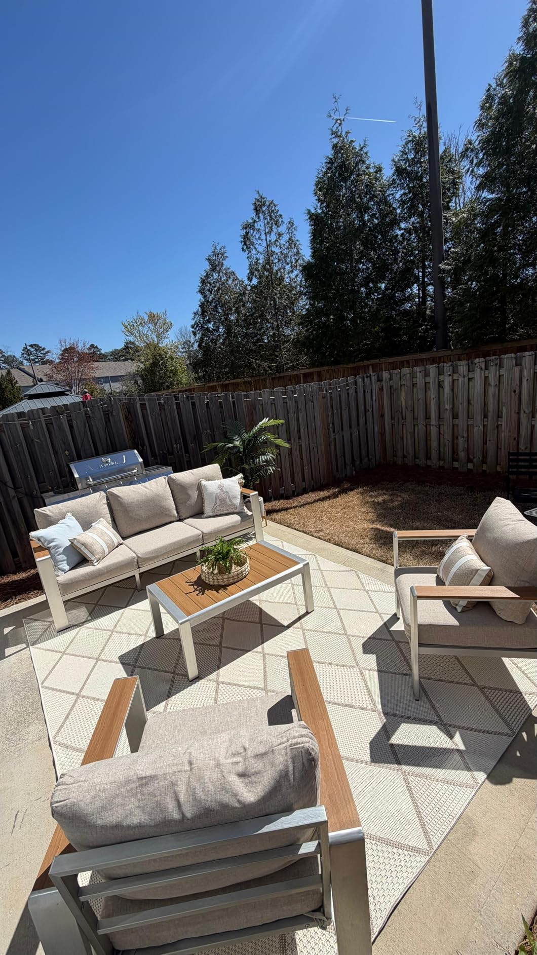 Aluminum Outdoor Patio Furniture Set with Coffee Table, 4 Piece Patio Conversation Sets with Washable Thick Cushions, Outdoor Sectional Furniture Set for Poolside, Balcony, Deck, Gray customer photo 1