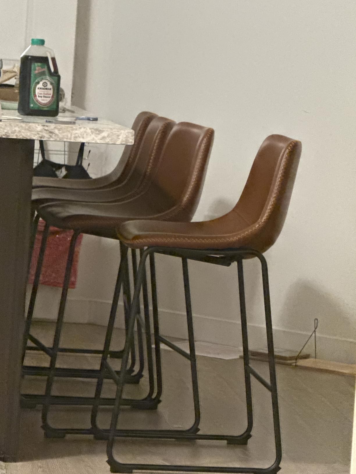 DUMOS 26 Inch Counter Height Bar Stools Set of 2, Modern Faux Leather High Barstools with Back and Metal Leg, Bar Chairs for Kitchen Island, Elegant Black customer photo 1