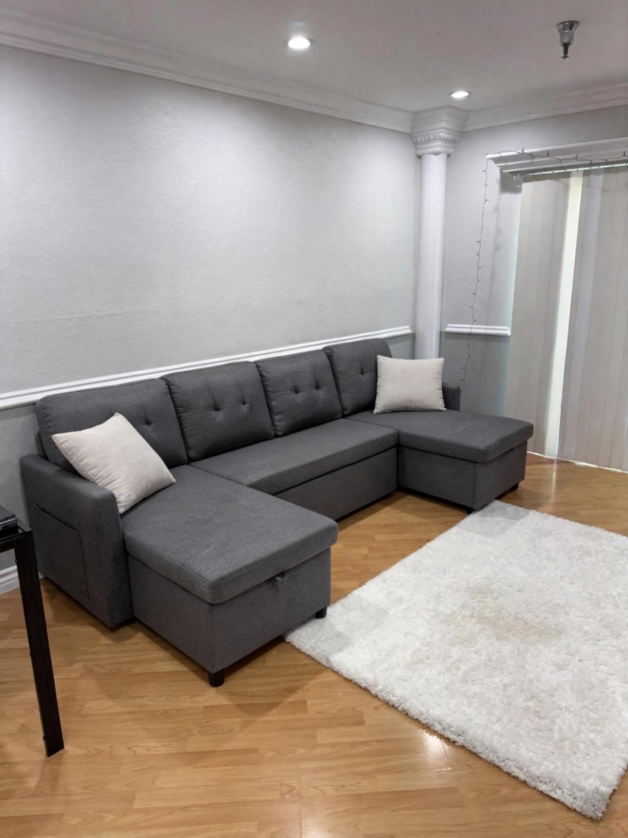 Sleeper Sofa Couch, Oversized Pull Out Couch Bed with Storage Chaise, Sectional Sleeper Sofa Bed for Living Room (Gray, Single) customer photo 1