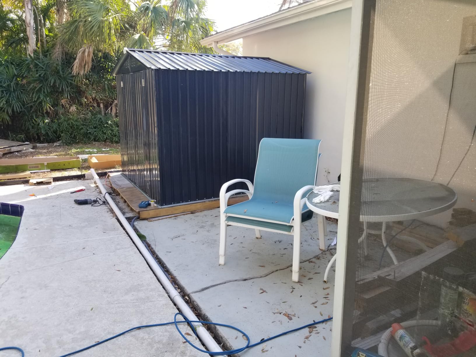 Greesum 8x6FT Outdoor Storage Shed, Utility Tool Shed with Sloping Roof, Metal Storaged Garden Shed with Door & Lock for Patio Storage, Brown customer photo 2