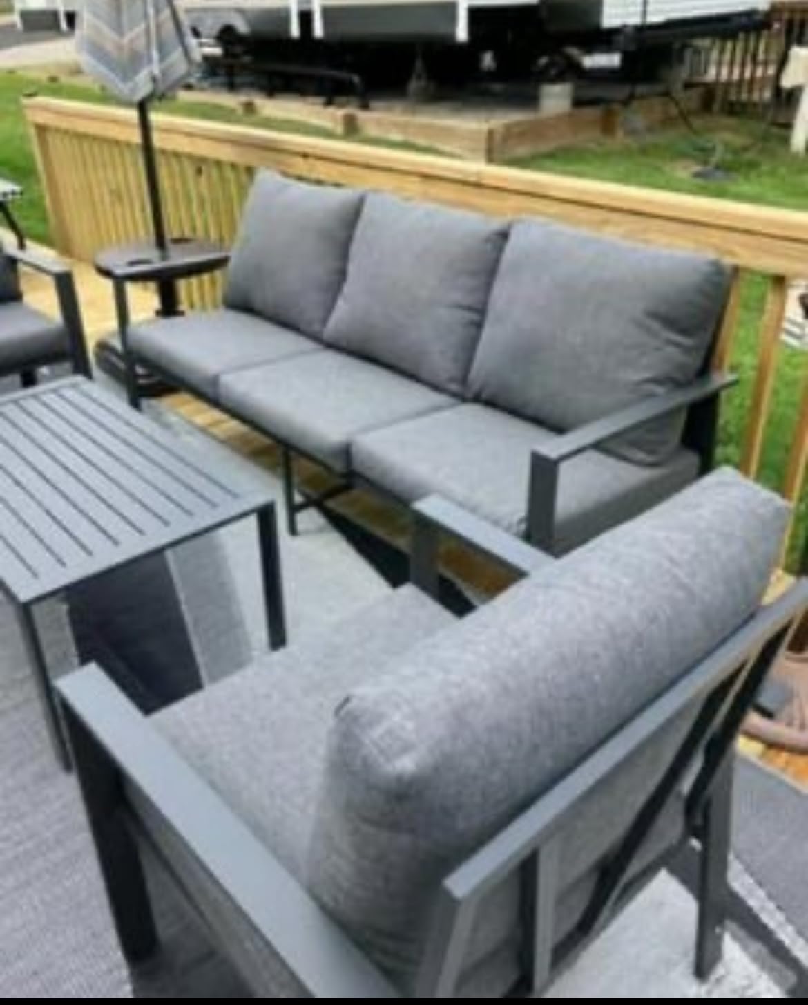 4-Piece Aluminum Outdoor Patio Furniture Sets All-Weather Patio Conversation Set Sectional Sofa with Coffee Table & Cushions with Removable Covers for Deck Backyard Garden Poolside Balcony Porch customer photo 2