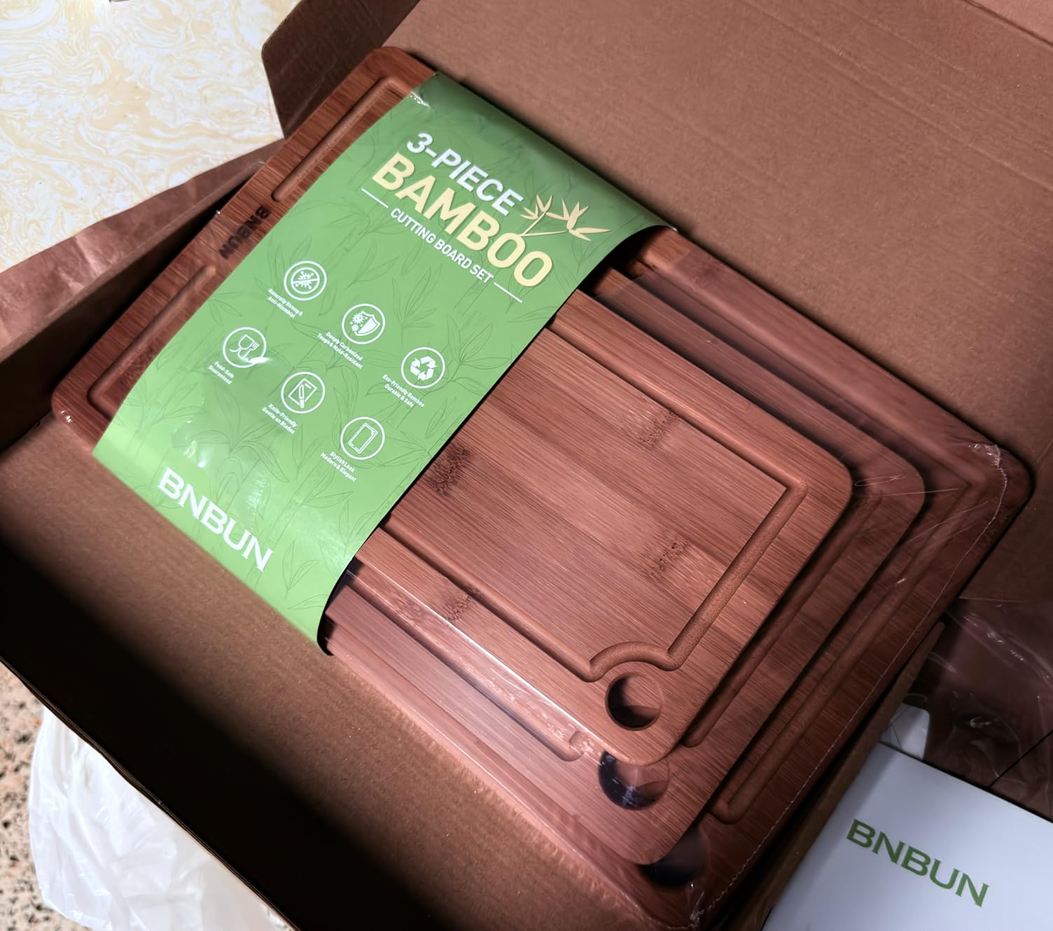Bamboo Cutting Board for Kitchen - 3-Piece Wooden Boards with Juice Grooves, Side Handles, Non-Slip Mats - Perfect for Meat, Veggies Fruit,Cutting Board & Knife Sets - Ideal Kitchen Gift customer photo 1