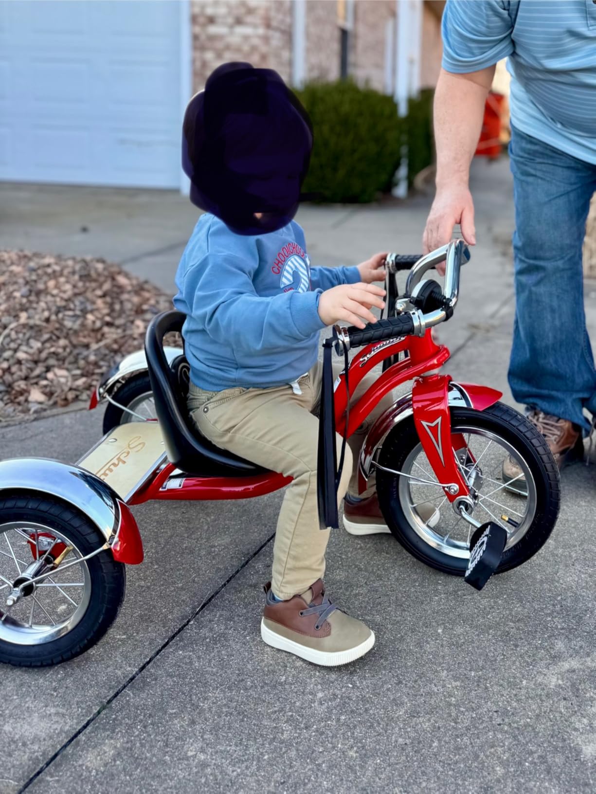 Schwinn Roadster Tricycle, 12 Inch Front Wheel Bike for Kids Ages 2-4, Low Center of Gravity, Retro Steel Frame, Adjustable Seat Grows with your Child, Rear Deck, Tricycle for Toddlers customer photo 2