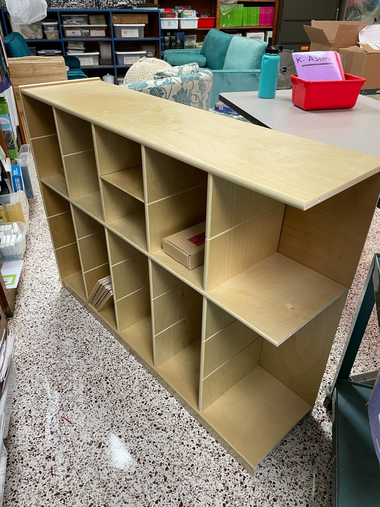 ECR4Kids 25 Cubby Mobile Tray Storage Cabinet, 5x5, Classroom Furniture, Natural customer photo 2