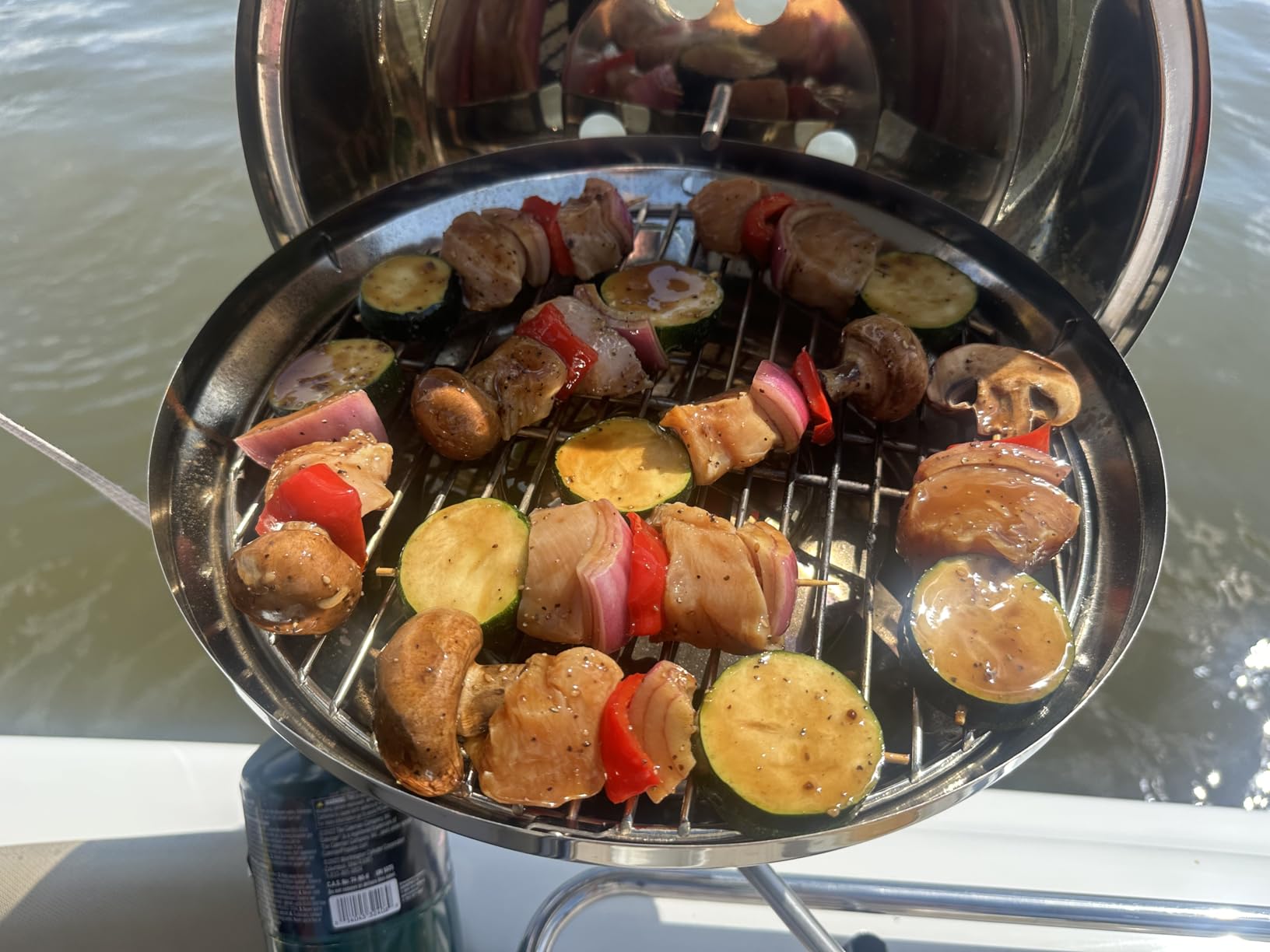 Magma A10-215 Marine Kettle Portable Gas Grill - Stainless Steel BBQ for Boats - Wind-Resistant Design, Safe Propane Connection, Stay Cool Handle - 17