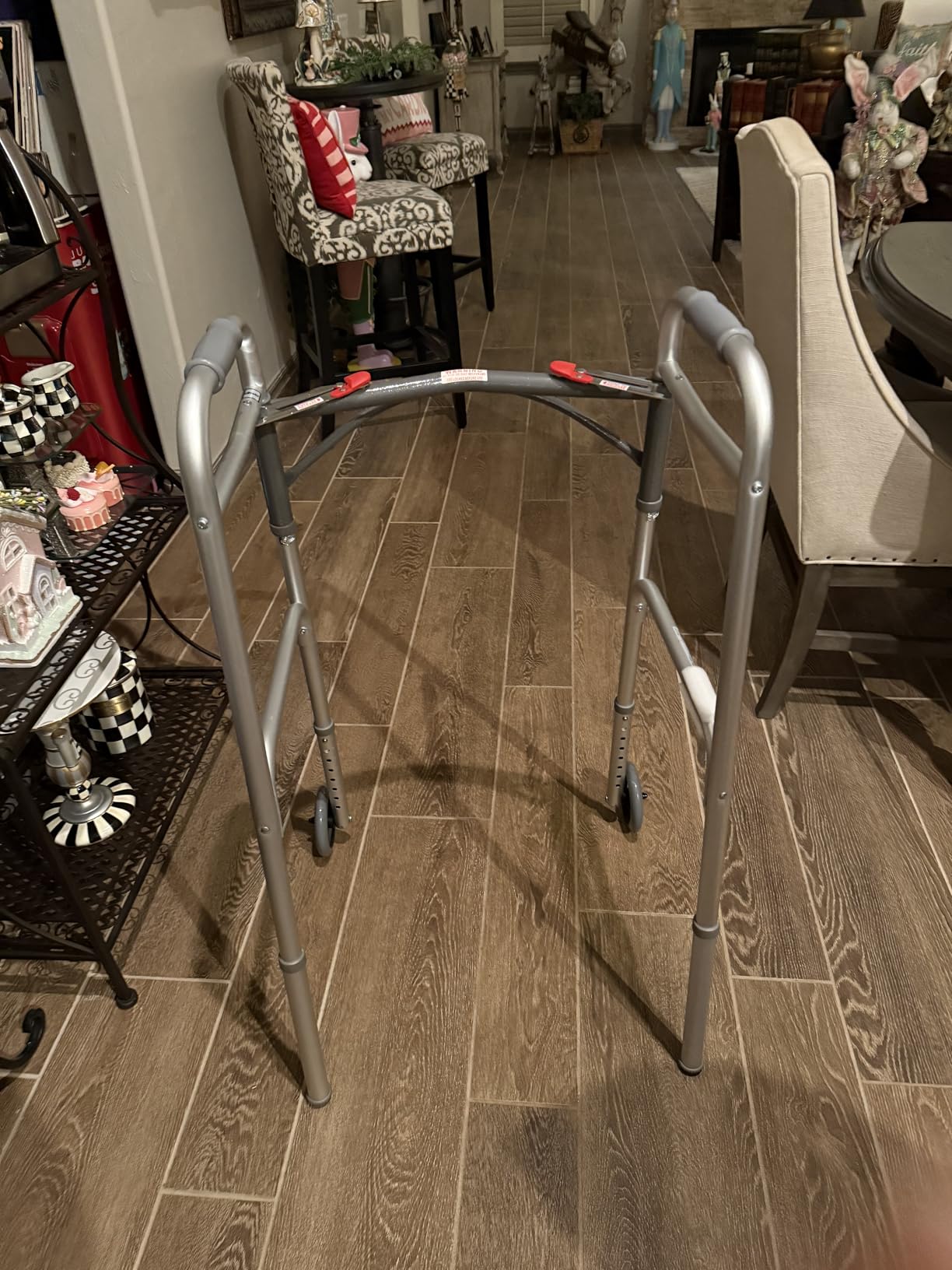 Drive Medical Two-Button Folding Walker With Wheels - Lightweight Rolling Mobility Support - Adjustable Height - Dual Push-Button Operation - 5 Inch Front Wheels - Durable Aluminum - Silver customer photo 2