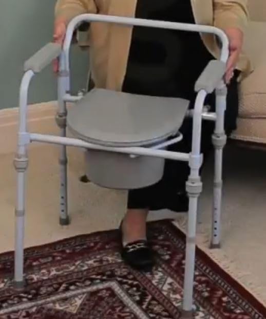 Drive Medical Folding Steel Bedside Commode Chair - Portable 3-in-1 Toilet Solution - Adjustable Height - 7.5 Qt Bucket Included - Durable Powder-Coated Steel Frame - Supports up to 350 Lb customer photo 1
