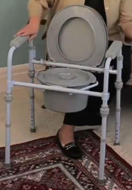 Drive Medical Folding Steel Bedside Commode Chair - Portable 3-in-1 Toilet Solution - Adjustable Height - 7.5 Qt Bucket Included - Durable Powder-Coated Steel Frame - Supports up to 350 Lb customer photo 2