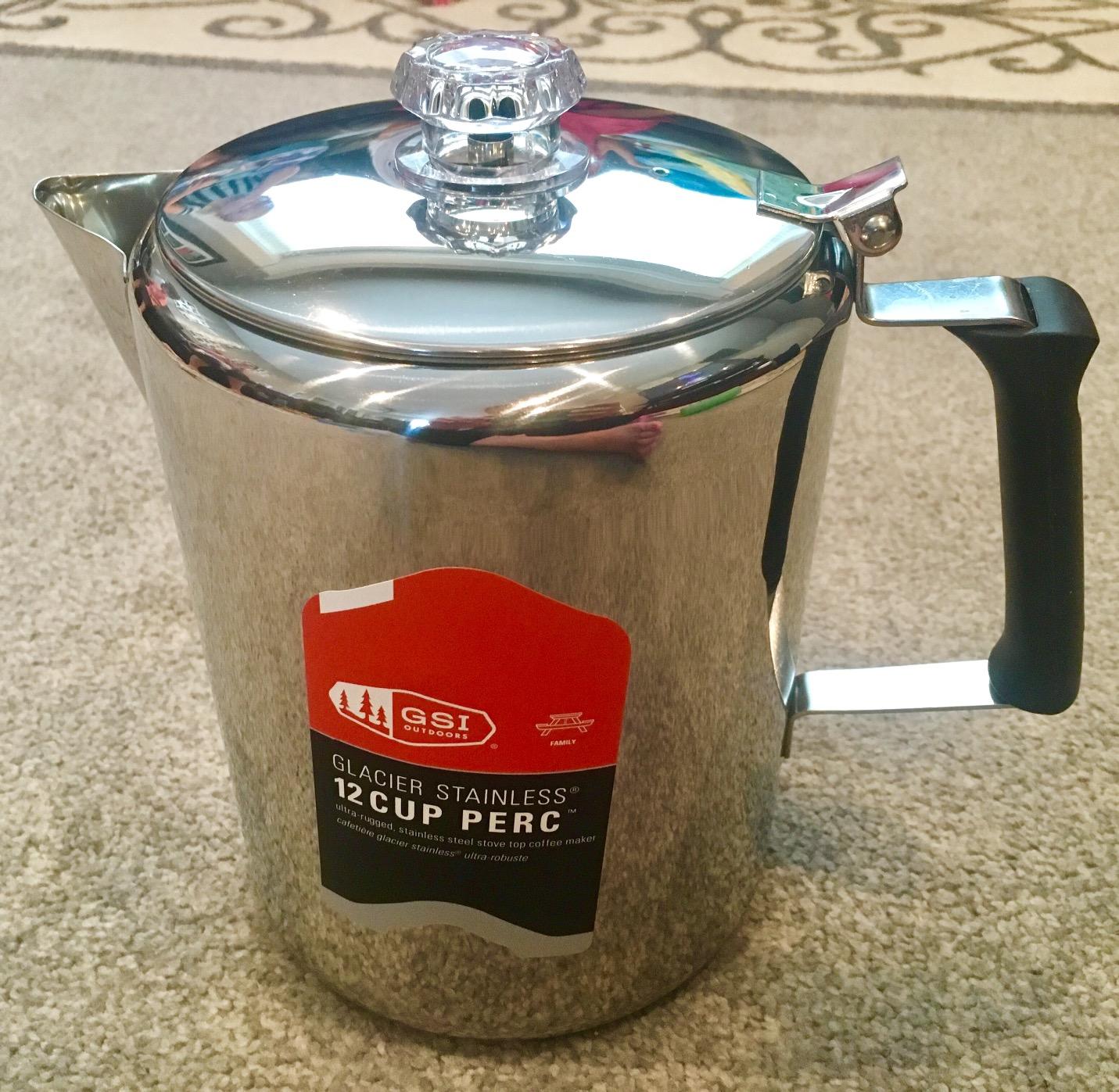GSI Outdoors Percolator Coffee Pot I Glacier Stainless Steel with Silicone Handle for Camping, Backpacking, Travel, RV & Hunting - Stove Safe customer photo 1