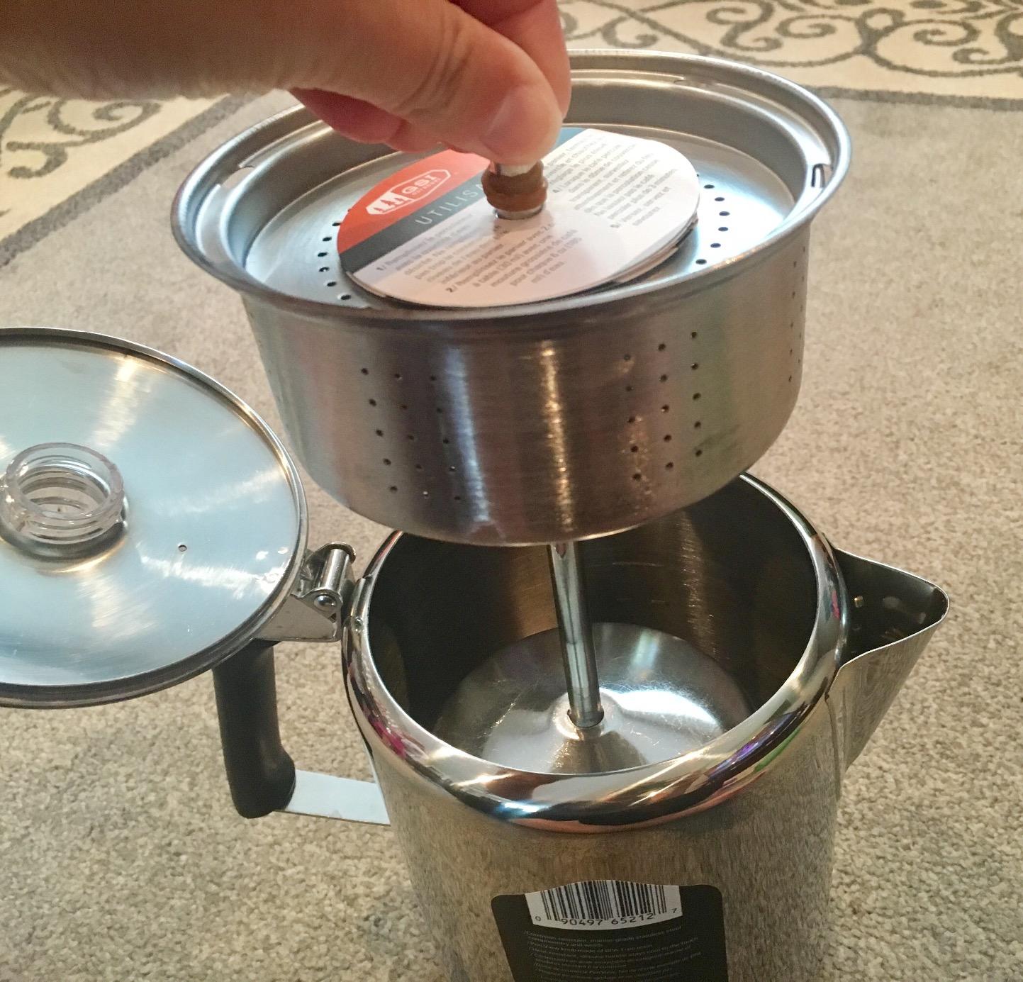 GSI Outdoors Percolator Coffee Pot I Glacier Stainless Steel with Silicone Handle for Camping, Backpacking, Travel, RV & Hunting - Stove Safe customer photo 2