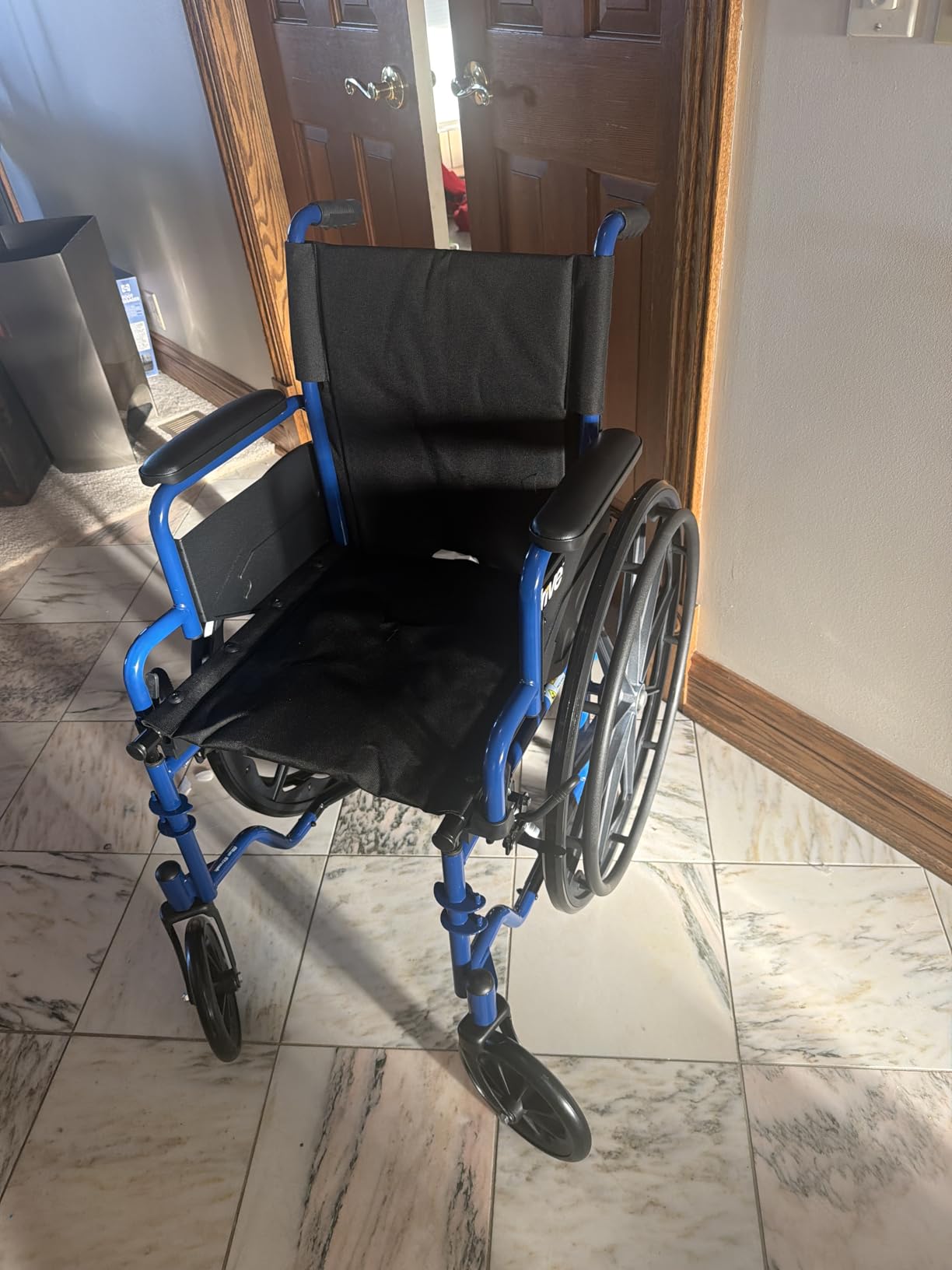 Drive Medical Blue Streak Lightweight Wheelchair - Portable Folding Mobility Aid - Swing-Away Footrests - Desk Arms - Durable Steel Frame - Easy Transport & Storage - 18-Inch Seat customer photo 2