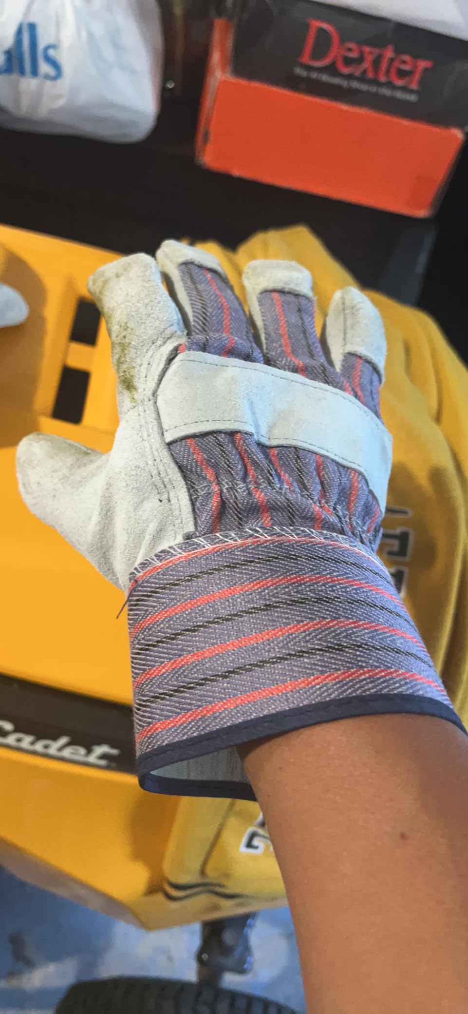 G & F Products Cowhide Leather Work Gloves with Suede Finish Palm rubberized safety cuff, 5 Pairs customer photo 1