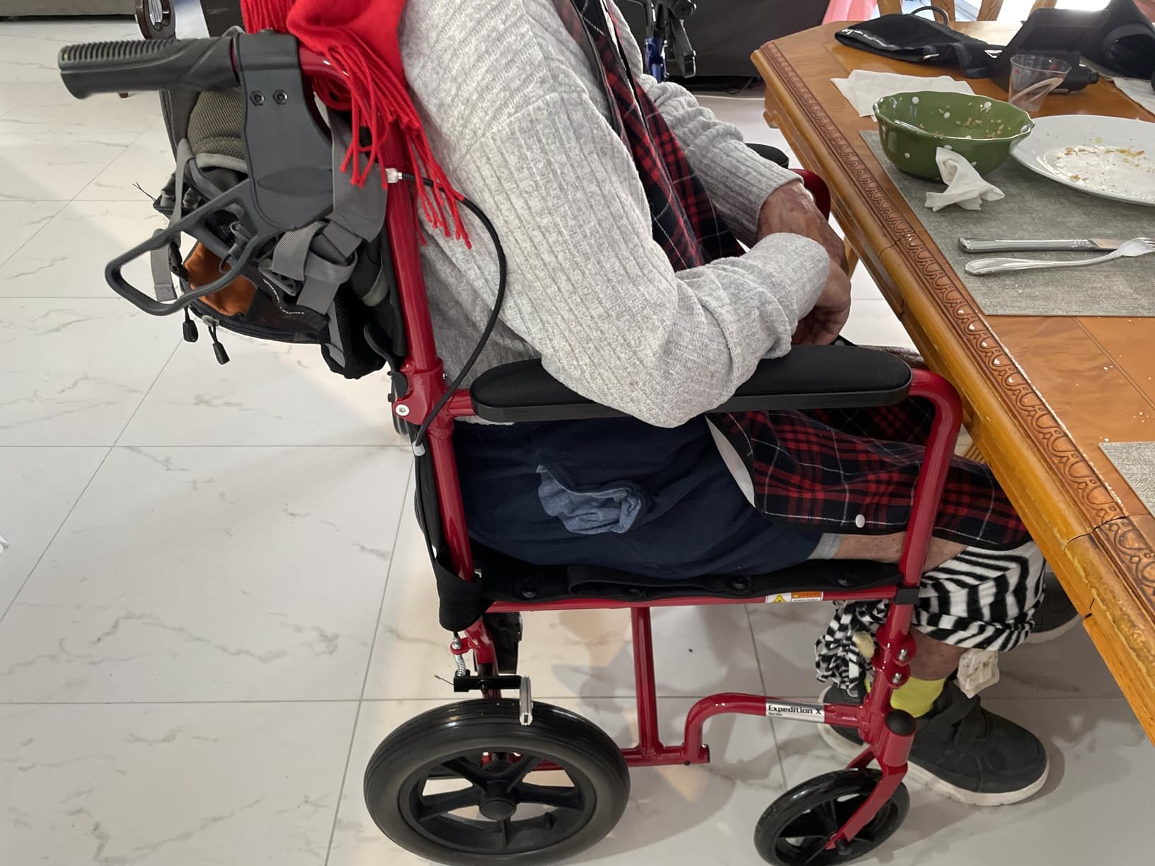 Drive Medical Lightweight Expedition Folding Transport Wheelchair - Ultra Lightweight Mobility Support for Seniors & Adults - Strong Aluminum Frame - Hand Brakes - Compact Folding Travel Chair - Red customer photo 2