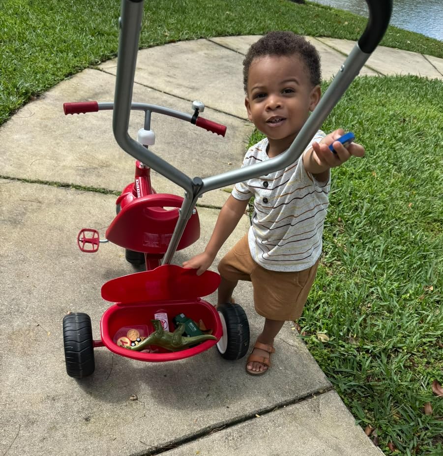 Radio Flyer Deluxe Steer & Stroll Trike, Red, for Kids 2-5, 2-in-1 Parent Steer Tricycle, Removable Push Handle, Adjustable Seat, Steel Frame, Covered Storage Bin, Tricycle for Toddlers and Kids customer photo 2