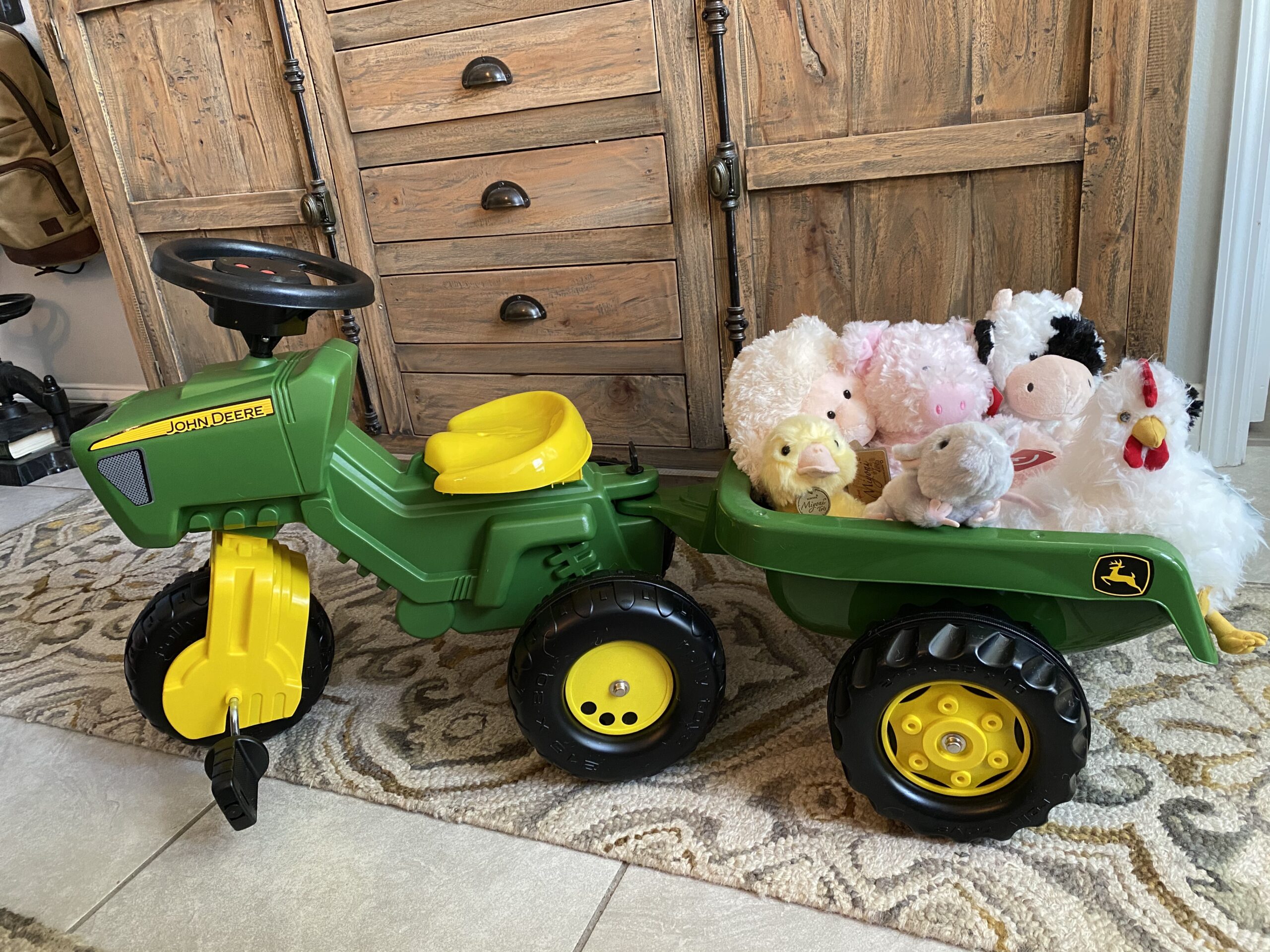 Rolly Toys John Deere 3-Wheel Trac with Trailer Ride On, Green/Yellow (52769) customer photo 2