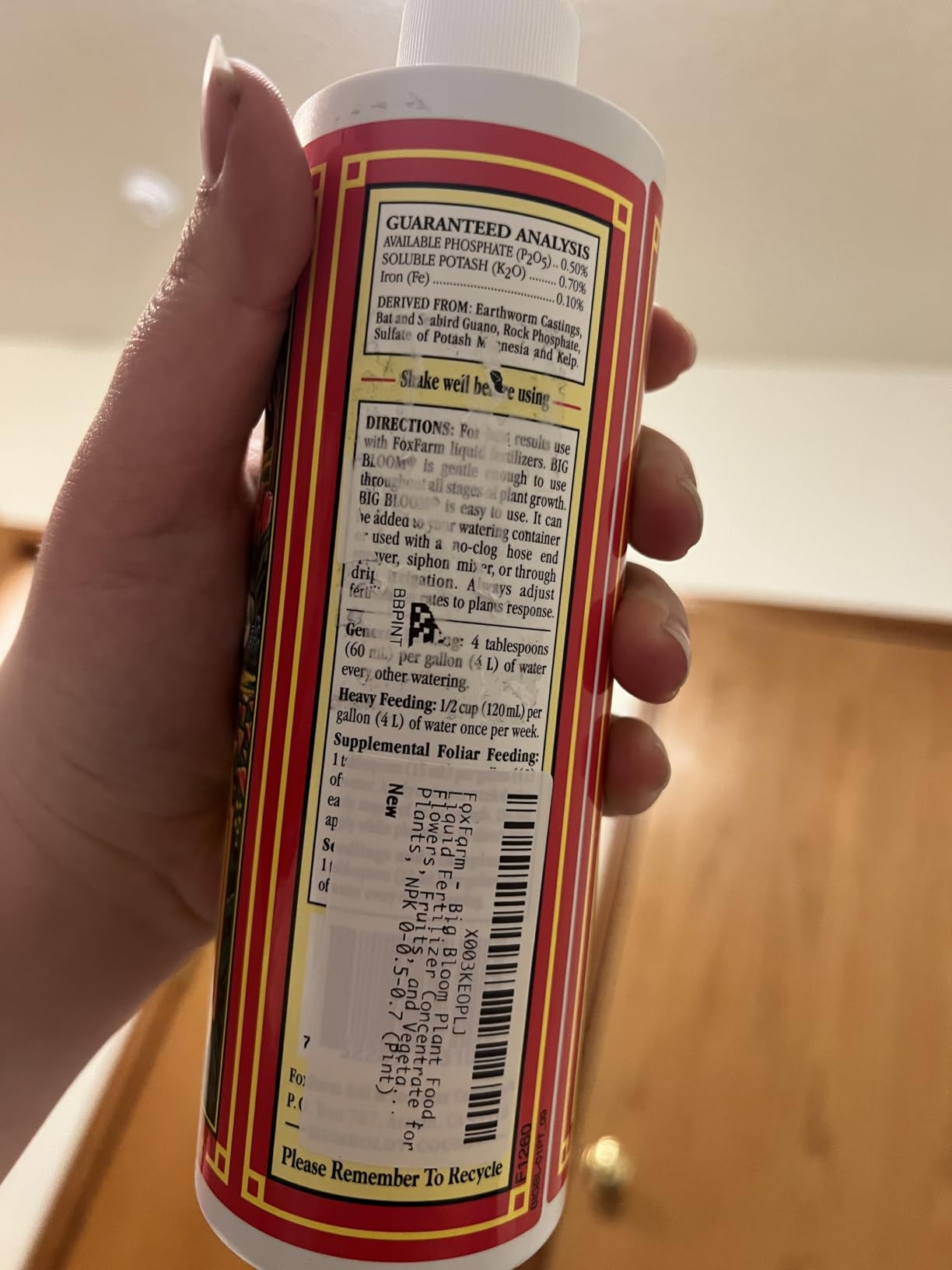 Fox Farm Big Bloom Liquid Plant Food - Organic Bloom Fertilizer for Flowering & Fruiting Plants, Contains Earthworm Castings & Bat Guano - 0-0.5-0.7 NPK, 1 Pint customer photo 1