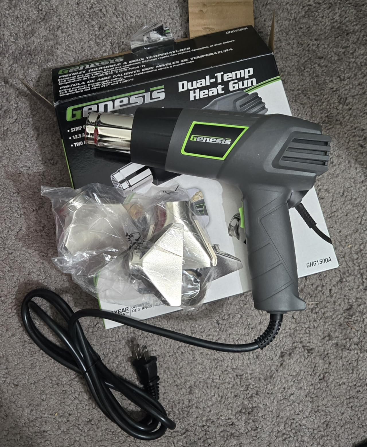 Genesis GHG1500A Dual Temperature Heat Gun Kit With Fast Heat High And Low Settings 572°F/1000°F customer photo 2