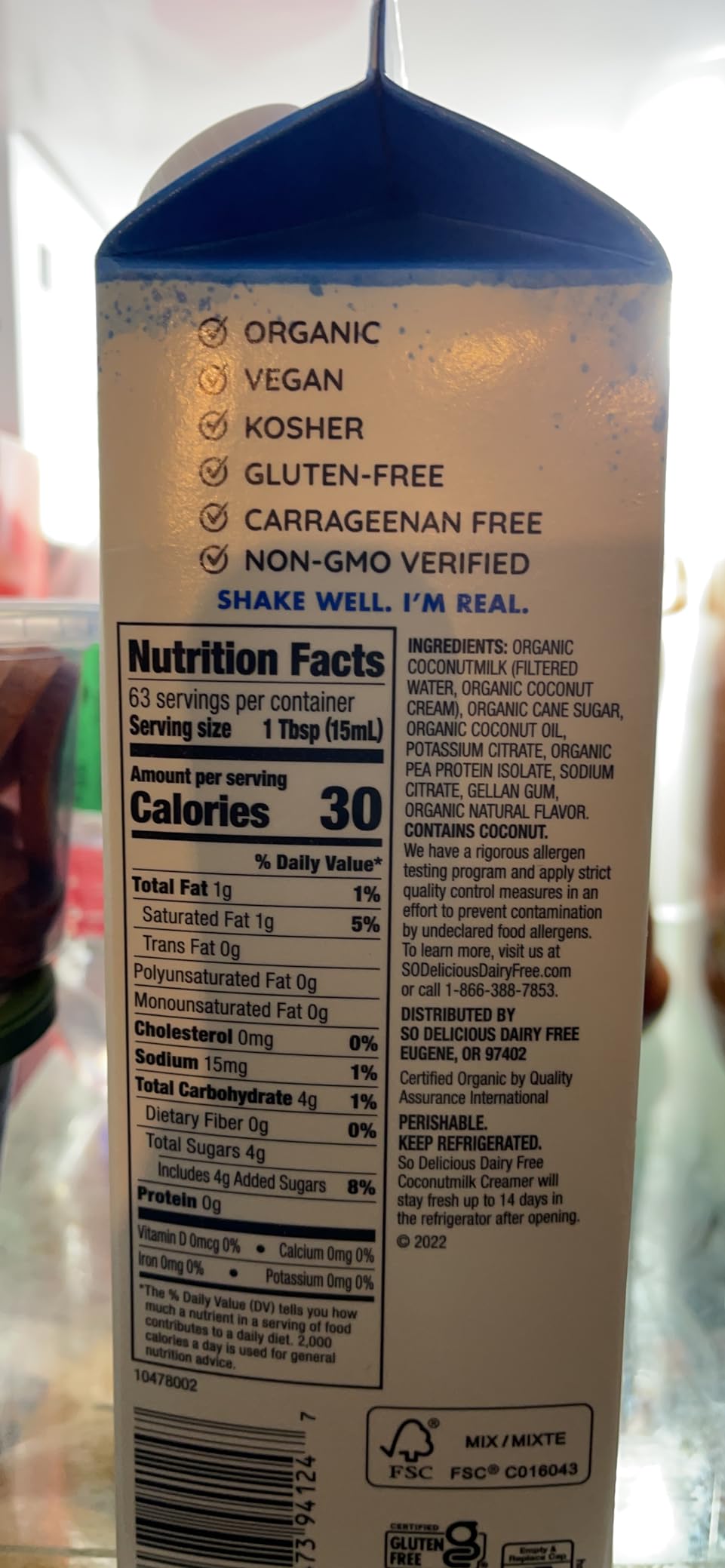 So Delicious Dairy Free Coconut Milk Creamer, French Vanilla, Vegan, Organic, Non-GMO, Creamy Plant Based Coffee Creamer, 32 FL OZ Carton customer photo 3