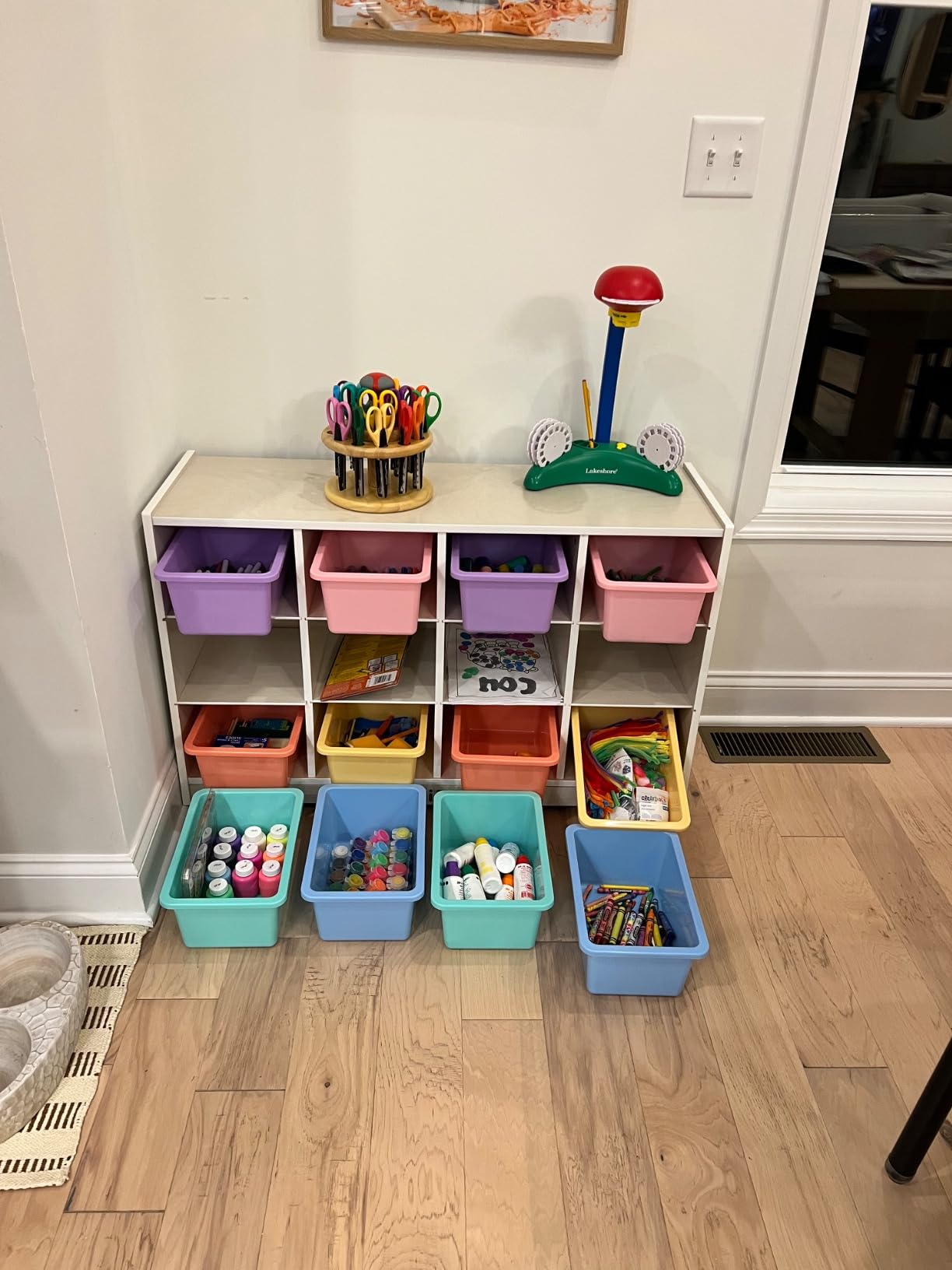 ECR4Kids 12 Cubby Mobile Tray Storage Cabinet, 3x4, Classroom Furniture, Natural customer photo 1