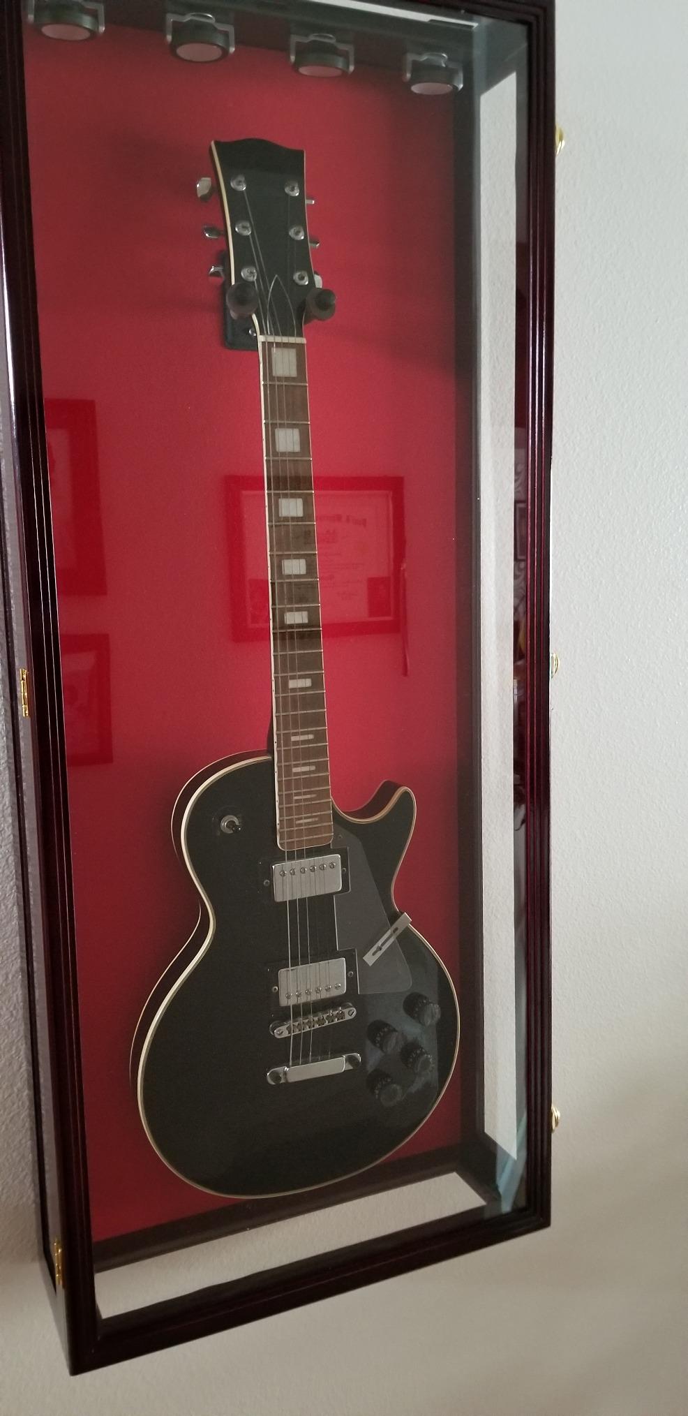 sfDisplay.com Clear Viewing Guitar Display Case Fender Acoustic Electric Cabinet Rack Holder (Black Finish, Red Background) customer photo 1