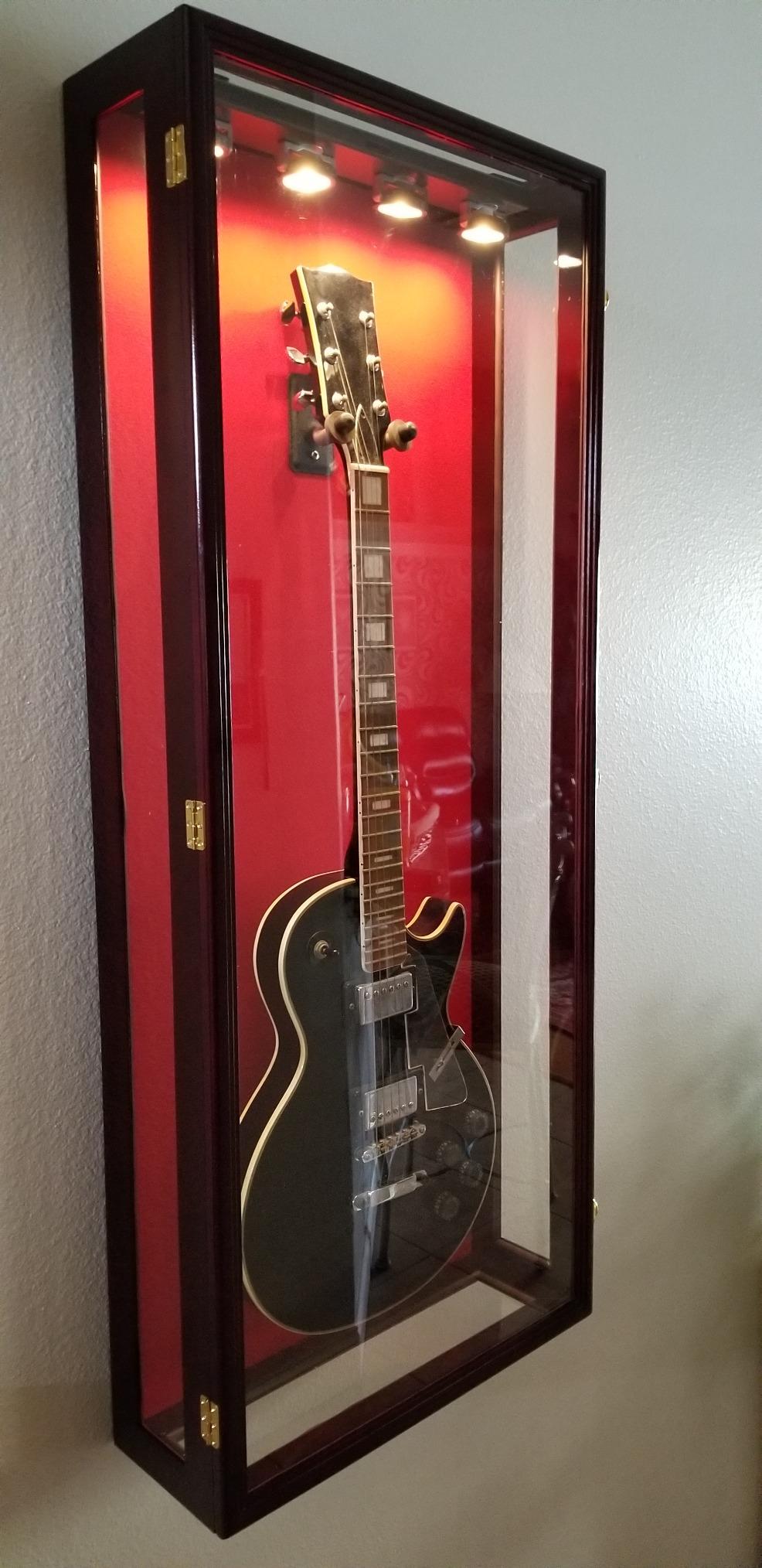 sfDisplay.com Clear Viewing Guitar Display Case Fender Acoustic Electric Cabinet Rack Holder (Black Finish, Red Background) customer photo 2