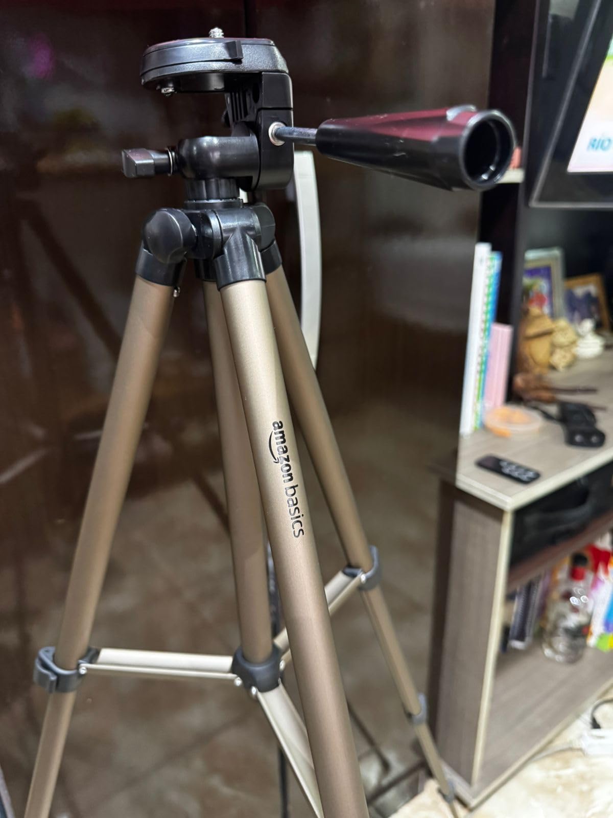 Amazon Basics 50-inch Lightweight Portable Camera Tripod Stand with Quick-Release Plate, Adjustable Height, Aluminum, for Travel Photography, Champagne customer photo 2
