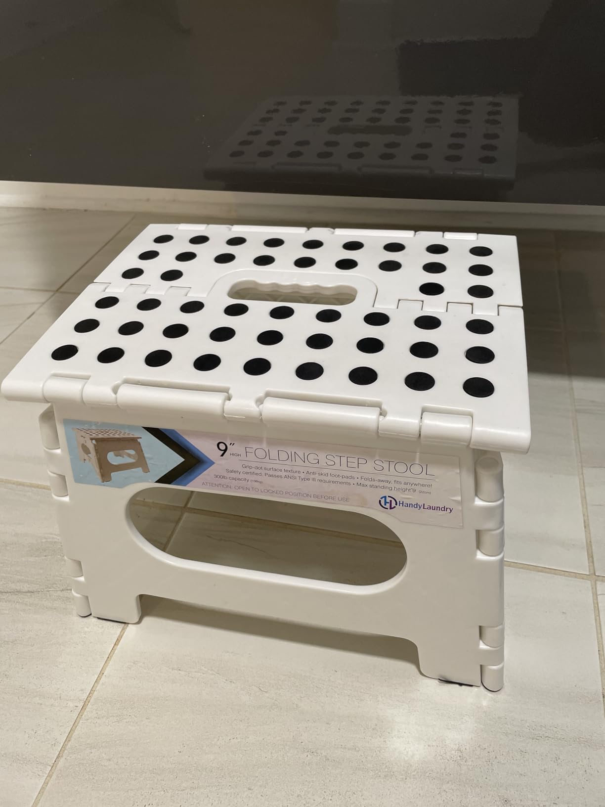 Handy Laundry Folding Step Stool - Sturdy Enough Collapsible Stool to Support Adults and Safe Enough for Kids - Opens Easy with One Flip - Great for Kitchen, Bathroom or Bedroom (Black - 9 Inch) customer photo 2