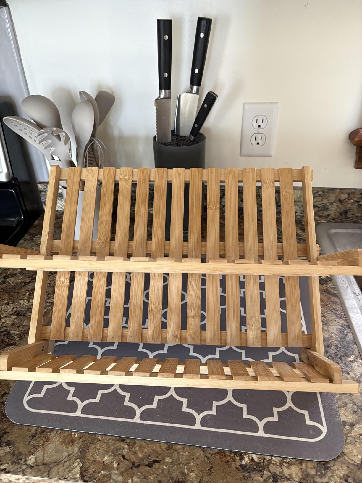 Dish Drying Rack - Collapsible Bamboo 2 Tier Foldable Wooden Dish Drainer for Countertop, Plates Cups Bowls Utensils, Eco Friendly Folding Bamboo Dish Rack for Kitchen Home Apartment RV - by Bambusi customer photo 1