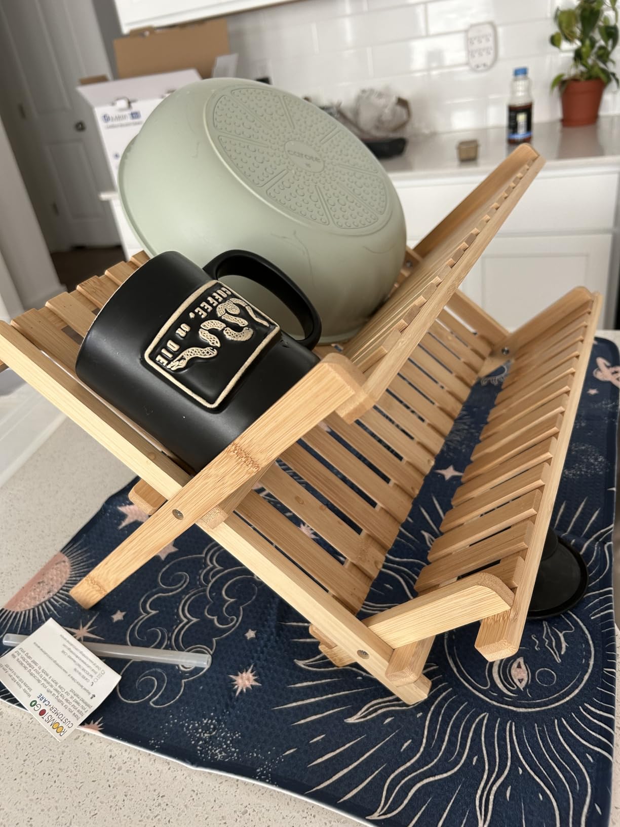 Dish Drying Rack - Collapsible Bamboo 2 Tier Foldable Wooden Dish Drainer for Countertop, Plates Cups Bowls Utensils, Eco Friendly Folding Bamboo Dish Rack for Kitchen Home Apartment RV - by Bambusi customer photo 2