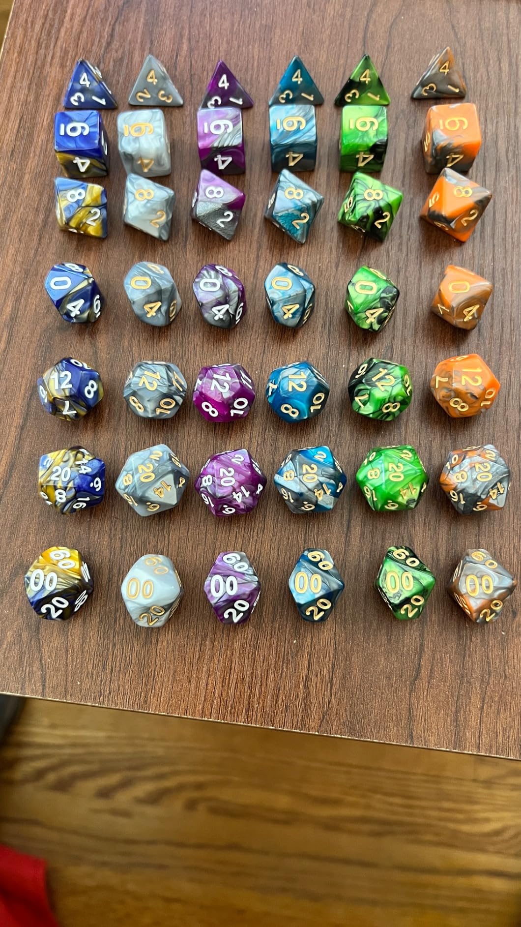 SmartDealsPro 5 x 7-Die Double-Colors Polyhedral Dice Sets with Pouches for D&D DND RPG MTG Dungeon and Dragons Table Board Roll Playing Games D4 D6 D8 D10 D% D12 D20 customer photo 1