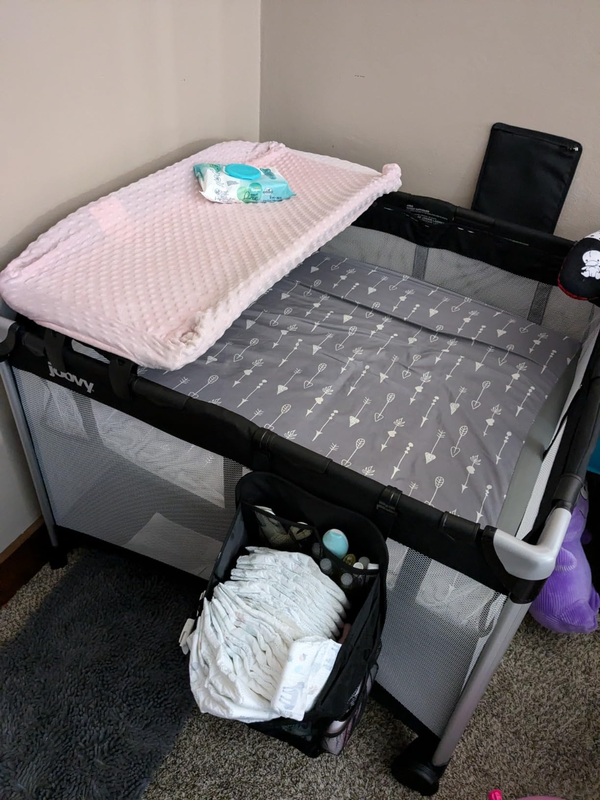 Joovy Room2 Large Portable Playpen for Babies and Toddlers with Nearly 10 sq ft of Space, Large Mesh Windows for 360 View, and Waterproof Mattress Sheet - Black customer photo 2