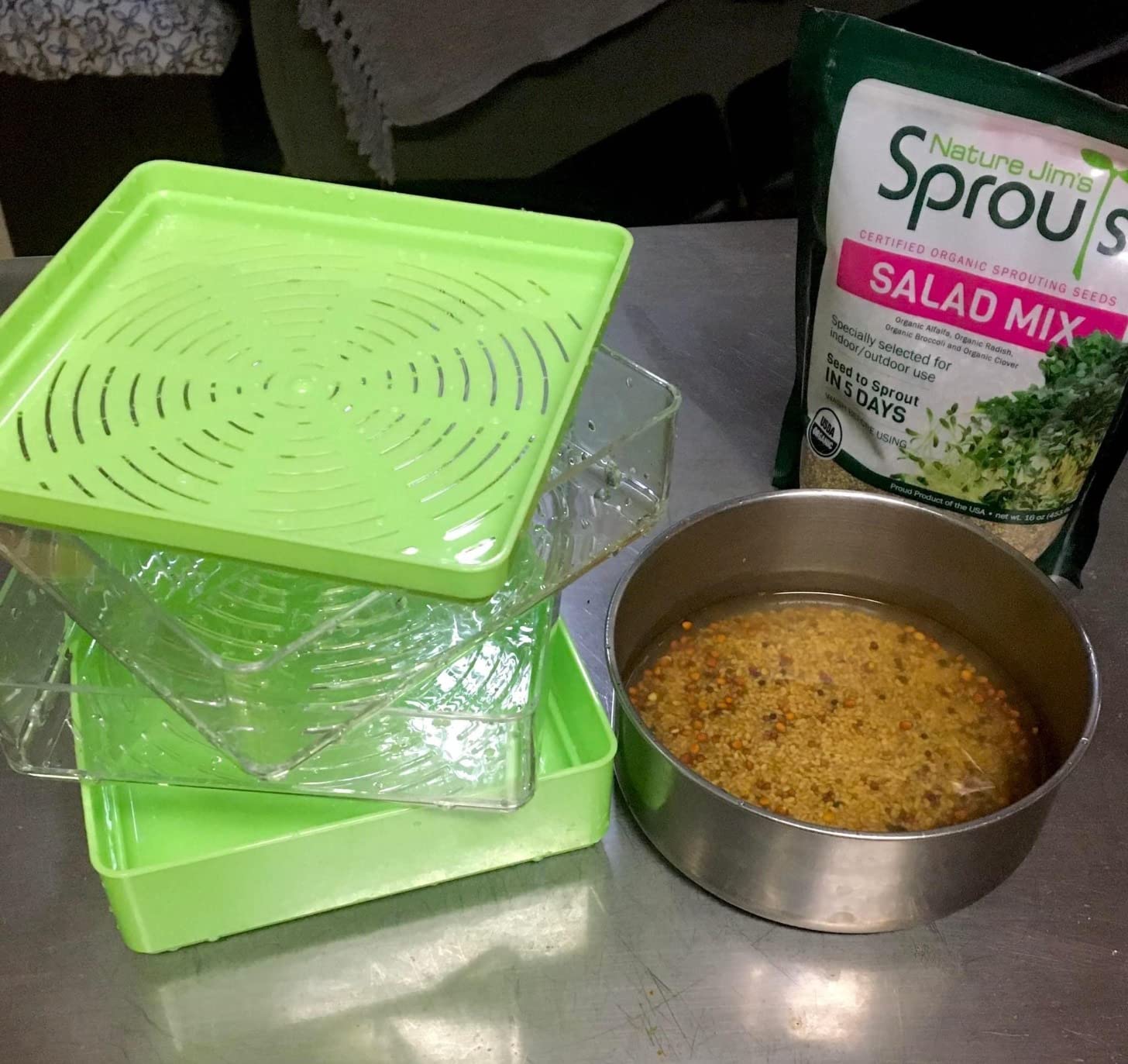 GARDENS ALIVE! Seed Sprouter Kit, Two Tier Stackable Seedling Starter Tray with Lid, Microgreens Propagator Mini Plant Grow Trays, Germinate Seeds Indoors, Healthy Snacks, Bean Sprouts, Soil Free customer photo 2