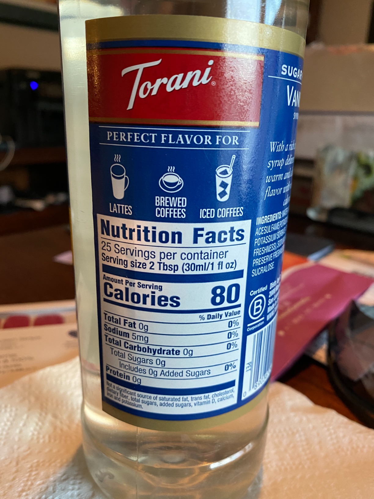 Torani Sugar Free Syrup, Coffee Lovers Variety 3-Pack, Vanilla, Classic Caramel, Classic Hazelnut Syrup for Drinks, Zero Calories, Pumps Included, 25.4 Fl Oz Ea customer photo 1