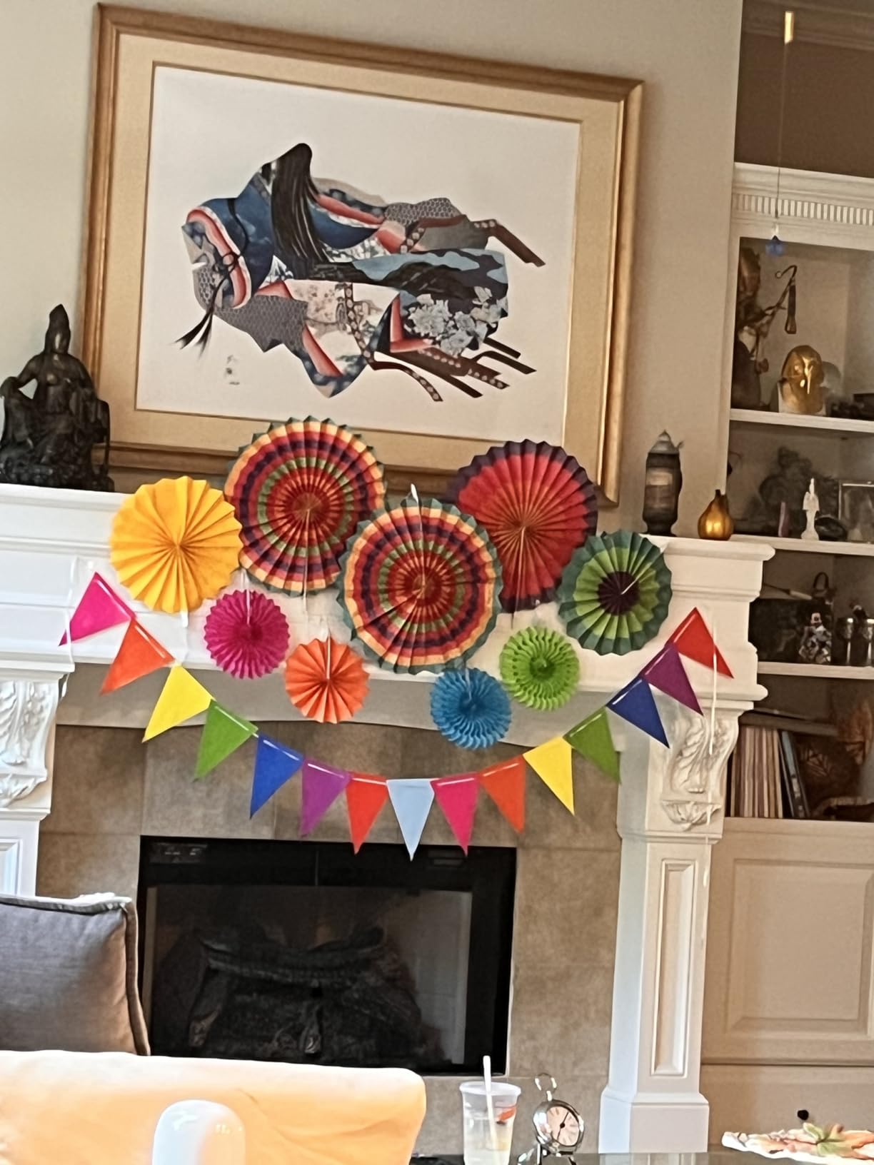 35PCS Fiesta Paper Fan Party Decorations Set - Cinco De Mayo Pom Poms, Pre-assembled Pennant, Garland String, Banner, Hanging Swirls Hispanic Heritage Month Decor Supplies, Multicolored customer photo 2