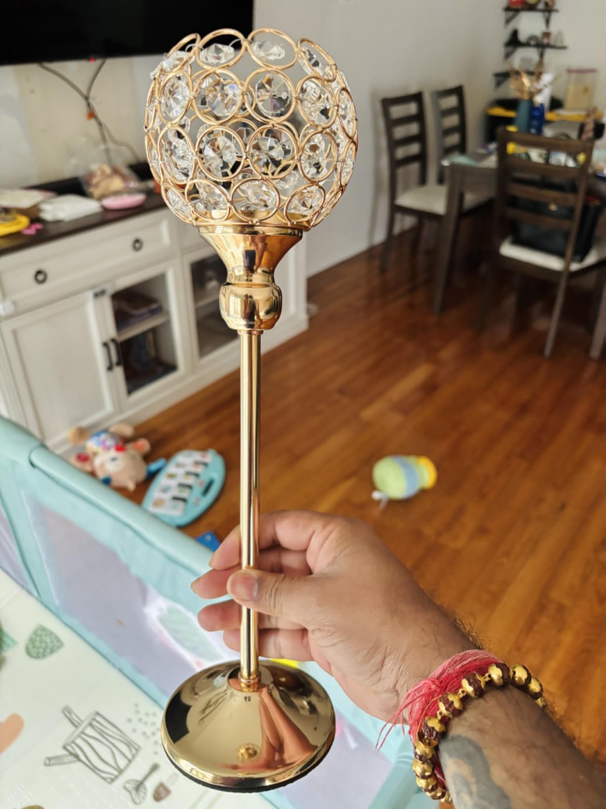 VINCIGANT Gold Crystal Candle Holders Set of 2, Pillar Candlesticks for Table Centerpieces, Valentine's Day Home Decor Wedding Party Housewarming Gift customer photo 2