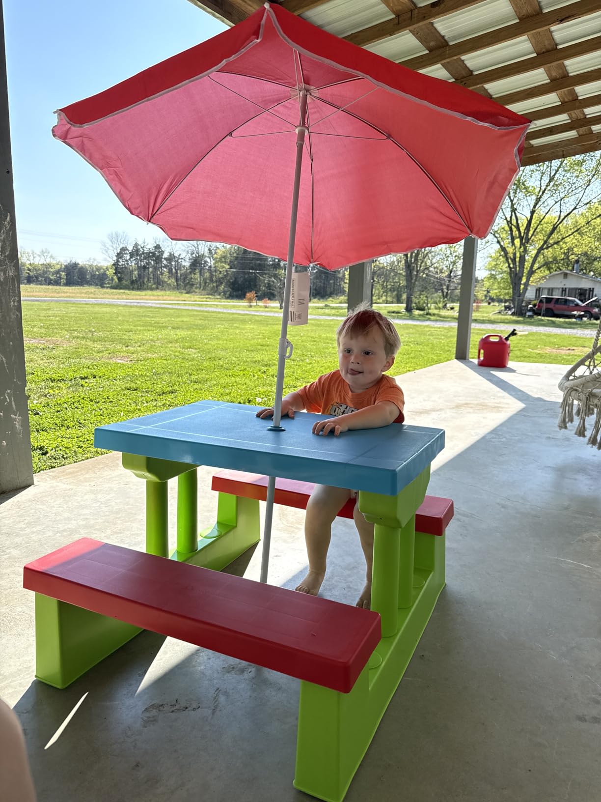 Costzon Kids Picnic Table, Indoor & Outdoor Plastic Table and Bench with Removable Umbrella, Portable Toddler Picnic Table and Chair Set for Garden, Backyard, Patio customer photo 1