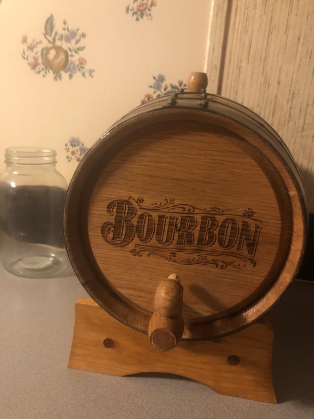 2 Liter Oak Bourbon Aging Barrel Dispenser with Stand, Bung and Spigot - Age Cocktails, Whiskey, Rum, Tequila, Beer, Wine and More! 2L Laser Engraved Mini Bourbon Barrels (B512) customer photo 1