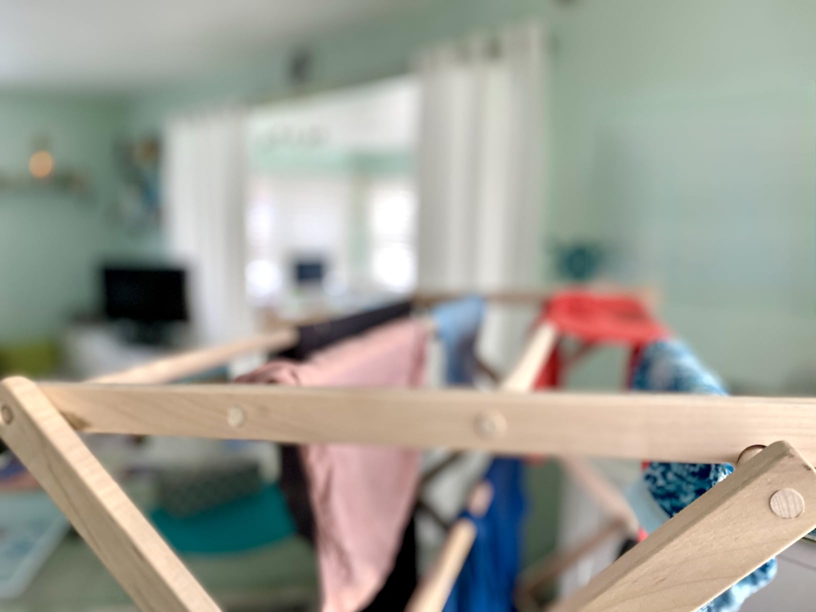 Pennsylvania Woodworks Clothes Drying Rack: Solid Maple Hard Wood Laundry Rack for Sweaters, Blouses, Lingerie & More, Durable Folding Drying Rack, Made in USA, No Assembly Needed, Medium customer photo 2
