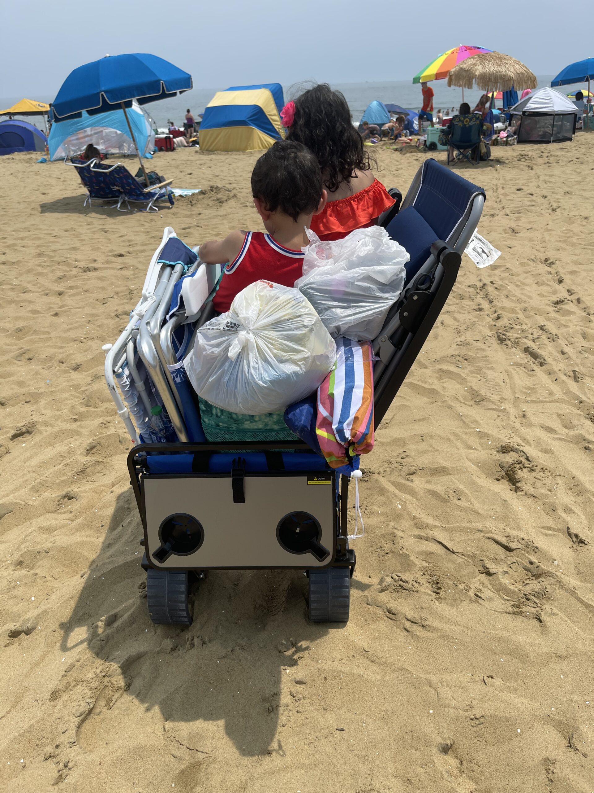 MacSports All Terrain Beach Wagon with Side Table | Heavy Duty Collapsible Folding Cart with Large Wheels for Beach Day, Picnic, Camping, Outdoor Activities | Blue/Black customer photo 1