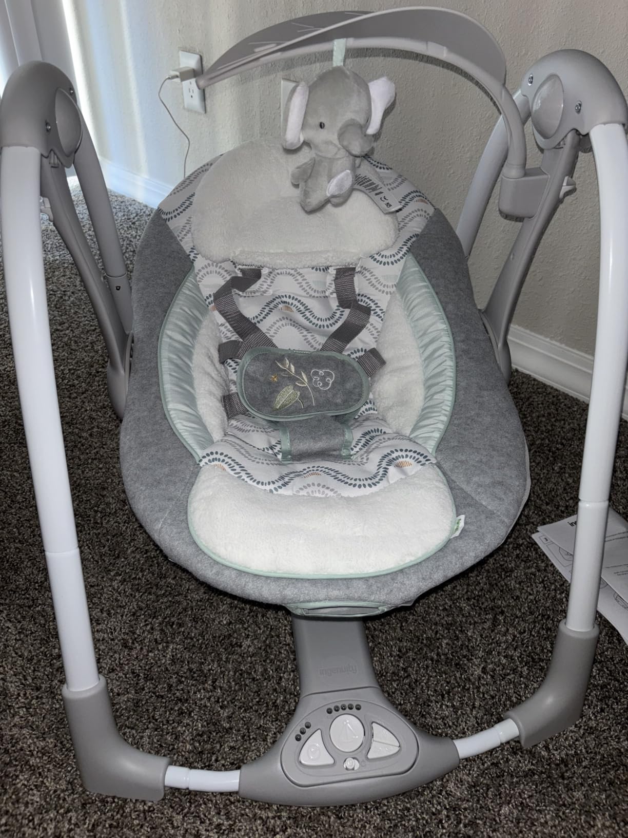 Ingenuity Swing 'n Go Deluxe 5-Speed Baby Swing with Cushioned Harness - Foldable, Portable, 2 Plush Toys & Sounds, 0-9 Months 6-20 lbs (Bella Teddy) customer photo 1