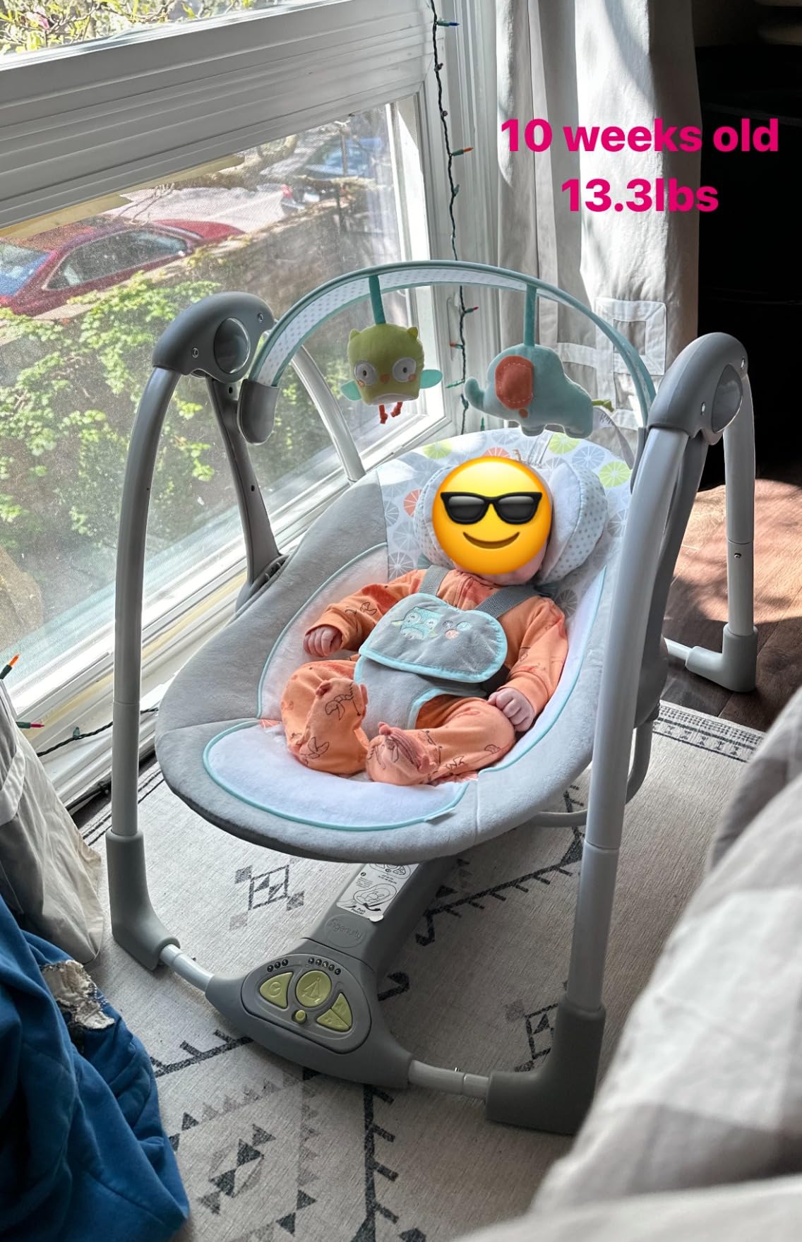 Ingenuity Swing 'n Go Deluxe 5-Speed Baby Swing with Cushioned Harness - Foldable, Portable, 2 Plush Toys & Sounds, 0-9 Months 6-20 lbs (Bella Teddy) customer photo 2