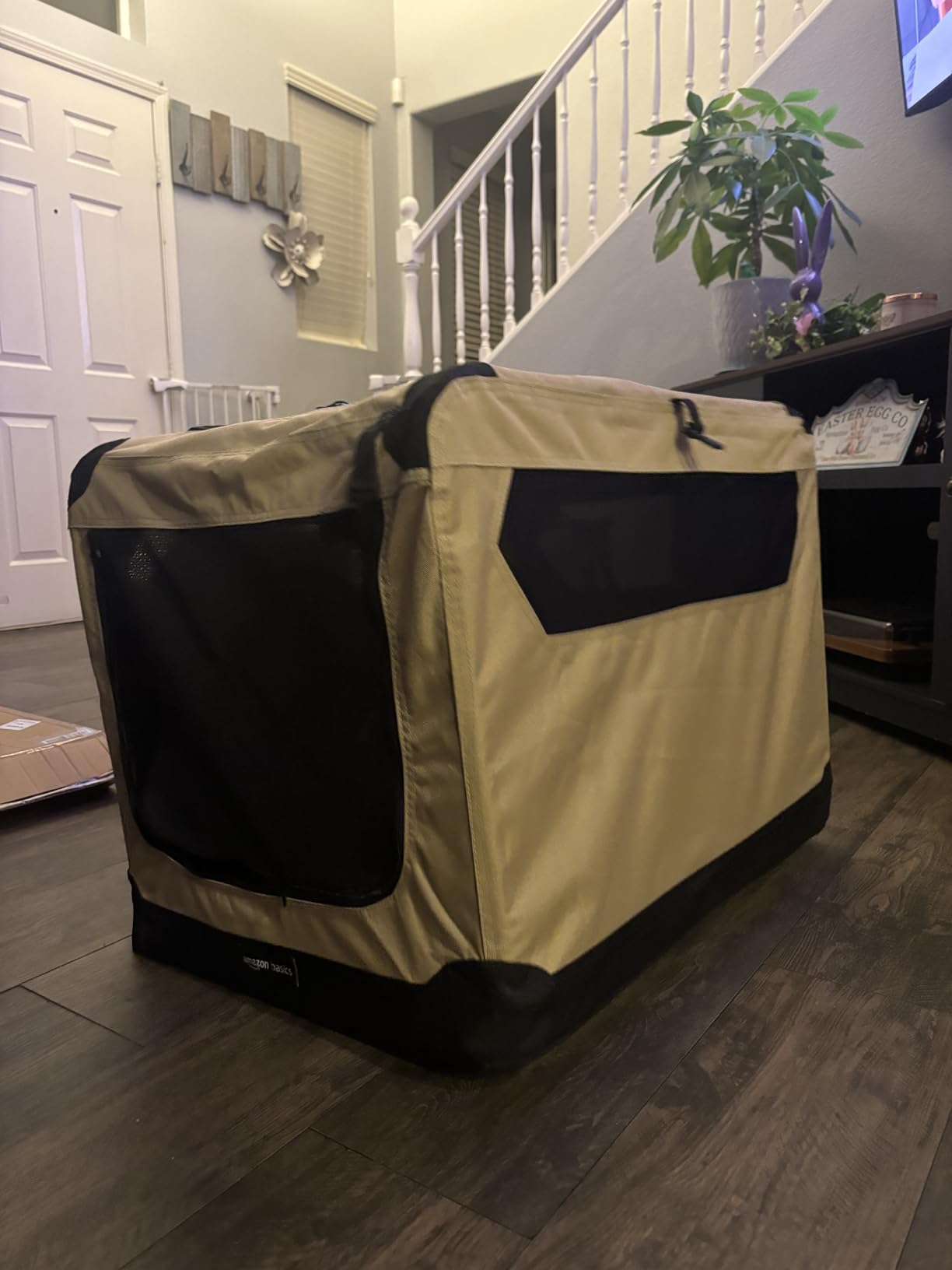 Amazon Basics Portable Folding Soft Dog Crate, Double Door, Collapsible Travel Kennel, Easy to Assemble, Medium, 29.92