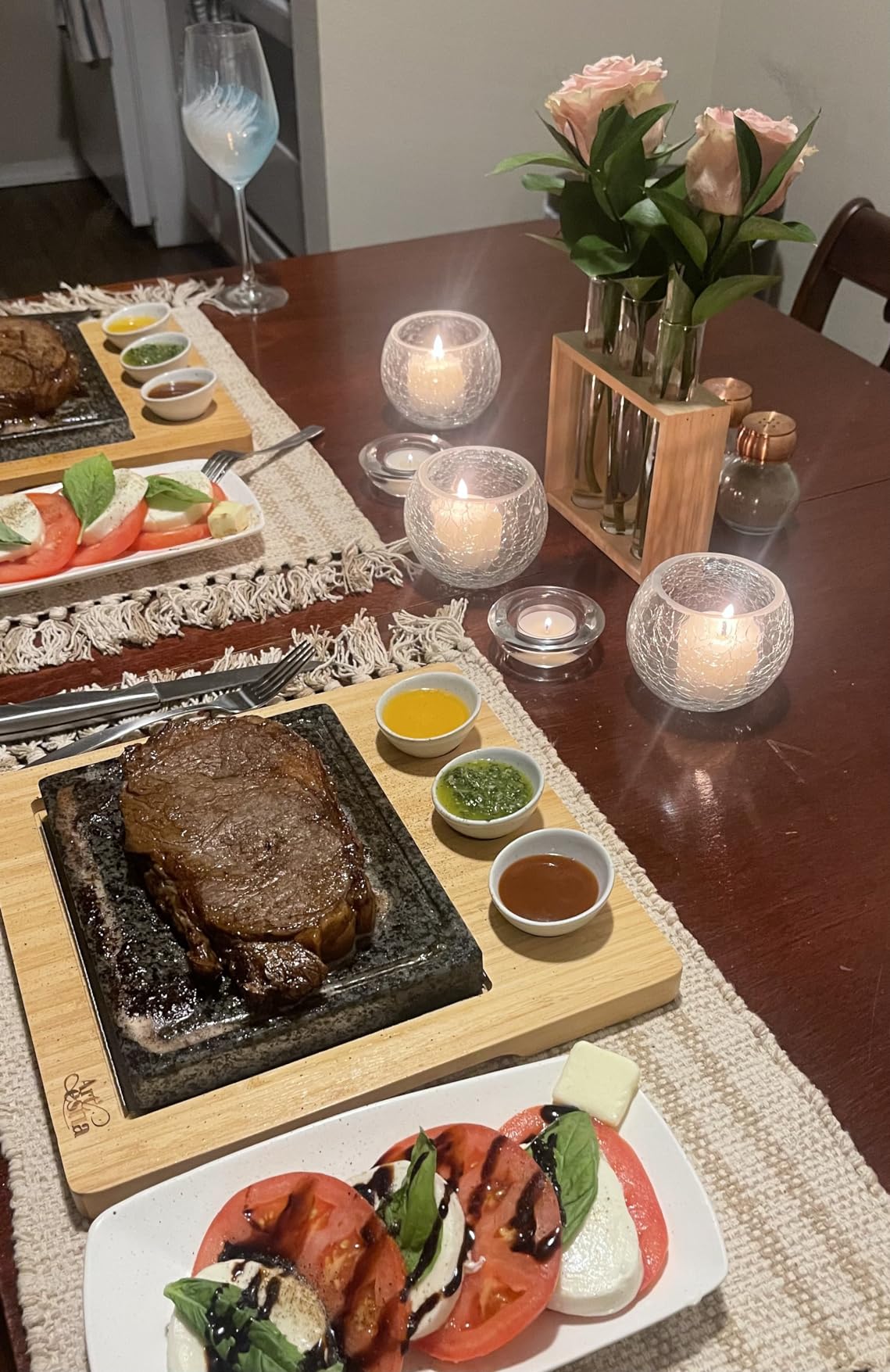 Artestia Hot Steak Stone Cooking Set - 2 Natural Granite Steak Stones +1 Bamboo Serving Tray & 3 Sauce Bowls - Indoor/Outdoor Restaurant-Style Cooking customer photo 1